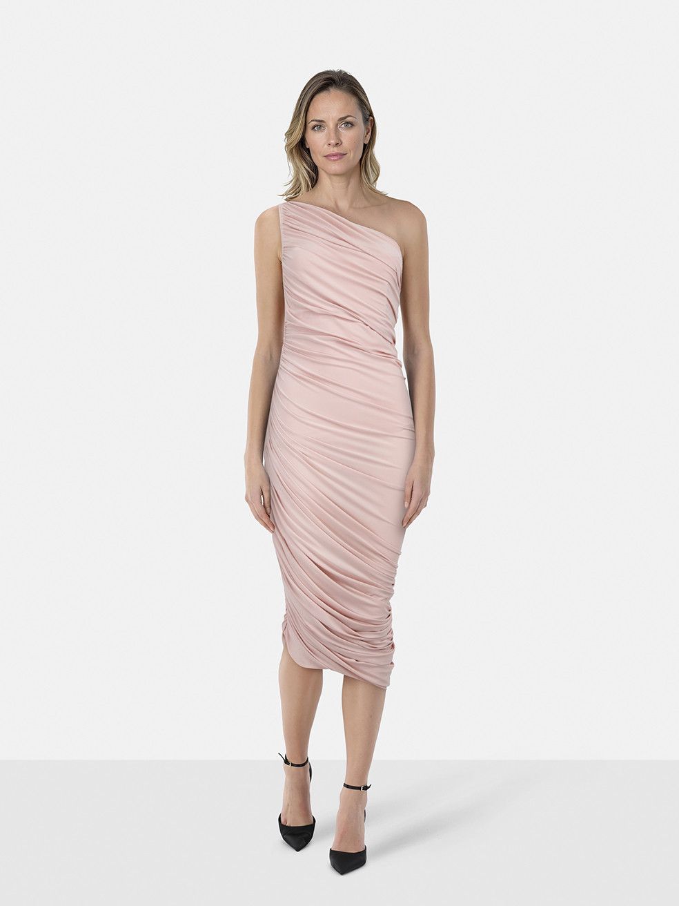 Norma Kamali Pink One Shoulder Ruched Diana Dress Size XS / US 0-2 / IT 36-38 - 1 Thumbnail