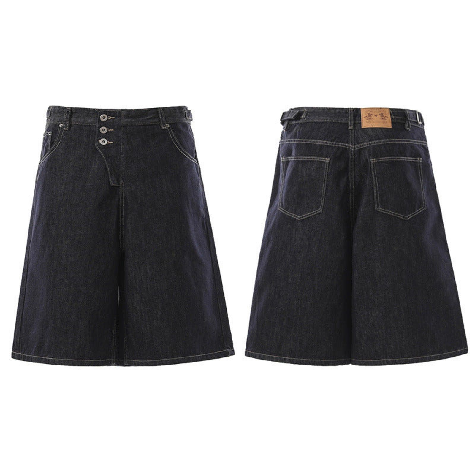 Jean Raw Black Button-Fly A-Line Wide-Leg Denim Shorts Size US 32 / EU 48 - 4 Thumbnail