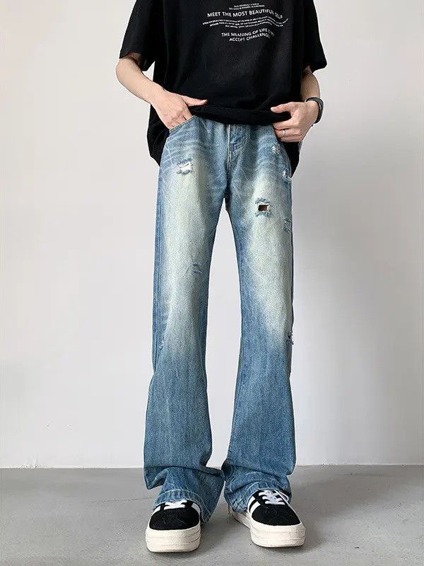 Japanese Brand × Jean Retro loose casual straight leg ripped jeans Size US 32 / EU 48 - 1 Thumbnail