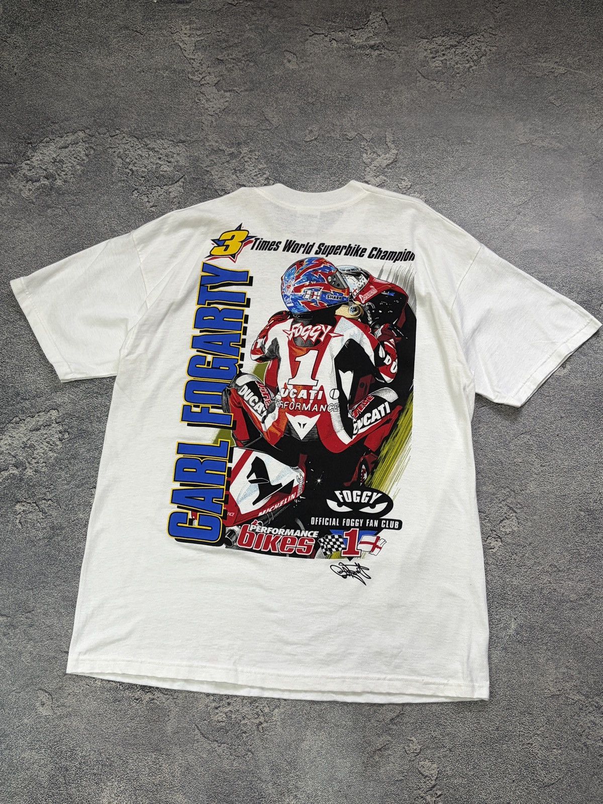 Vintage Vintage 1999 Carl Fogarty 3x World Champion Ducati T-Shirt Size US XL / EU 56 / 4 - 1 Thumbnail