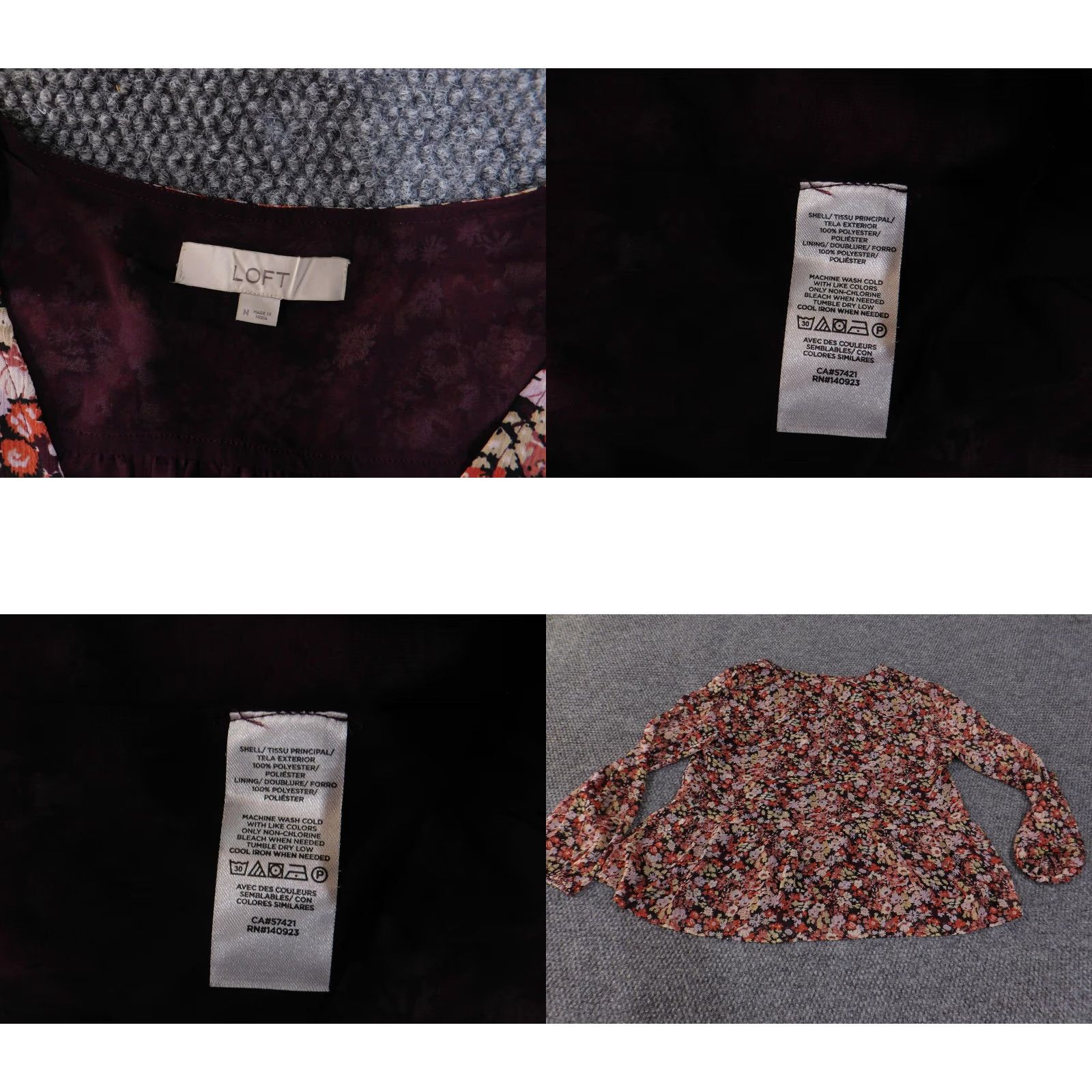 Loft VINTAGE Loft Blouse Womens Medium Floral Peplum Long Sleeve Lightweight Top Fall Workwear Size M / US 6-8 / IT 42-44 - 8 Thumbnail