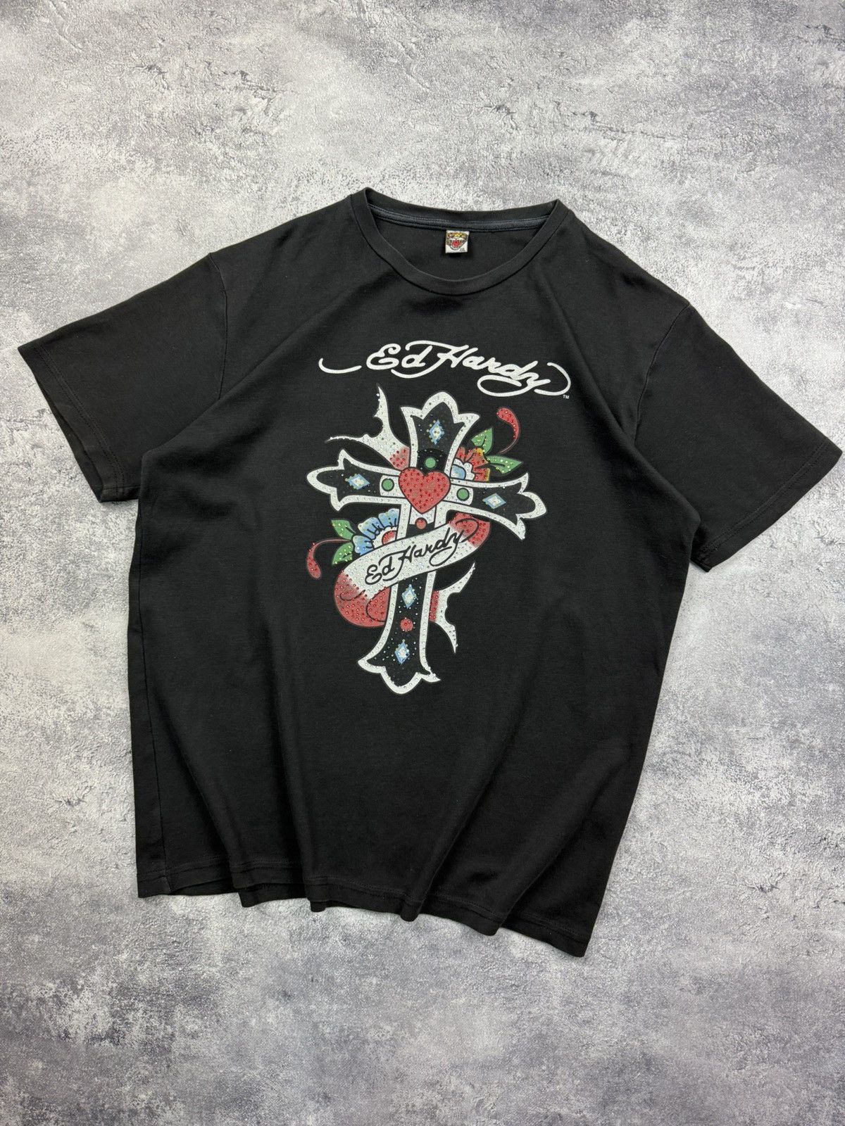 Ed Hardy Vintage Y2K Ed Hardy By Christian Audigier T-Shirt Cross Tee Size US XL / EU 56 / 4 - 3 Thumbnail