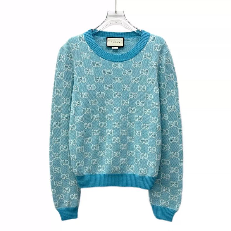 Gucci Gucci Light Blue Logo Knit Sweater-dmc Size US L / EU 52-54 / 3 - 1 Thumbnail