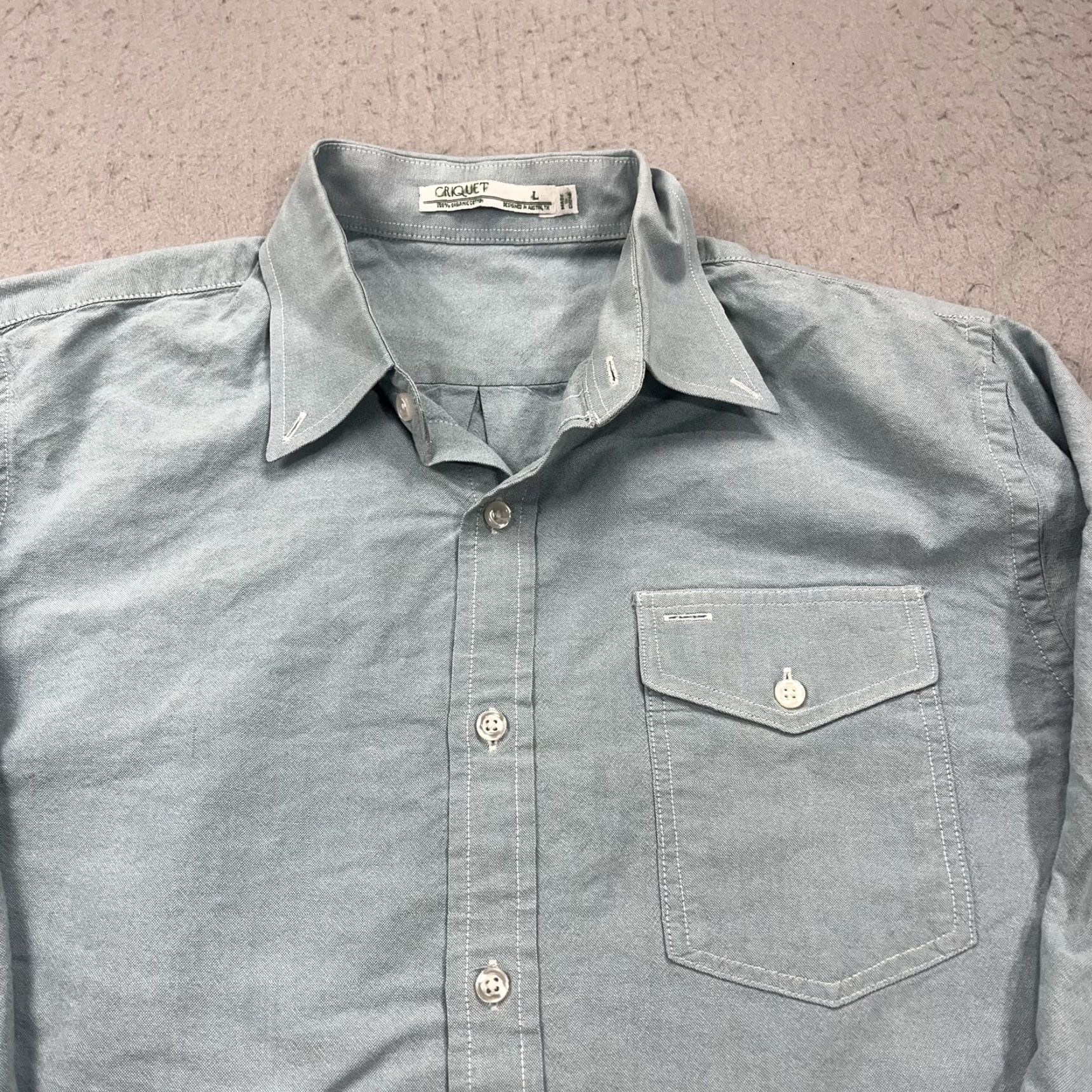 Vintage Criquet Mens Large Green Blue 100% Organic Cotton Button-Down Long Sleeve Shirt Size US L / EU 52-54 / 3 - 2 Thumbnail