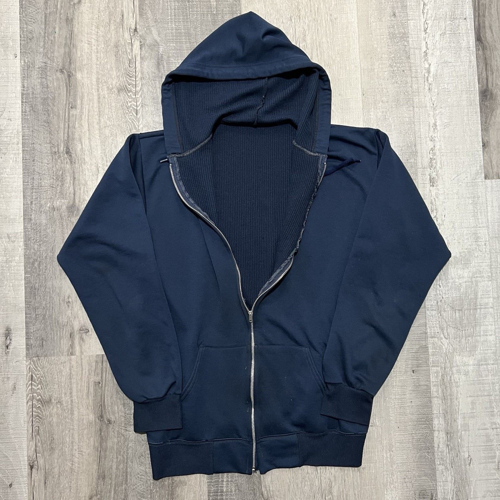 Other VTG 70s Thermal Lined Full Zip Navy Blue Waffle Knit Hoodie Size US L / EU 52-54 / 3 - 1 Thumbnail
