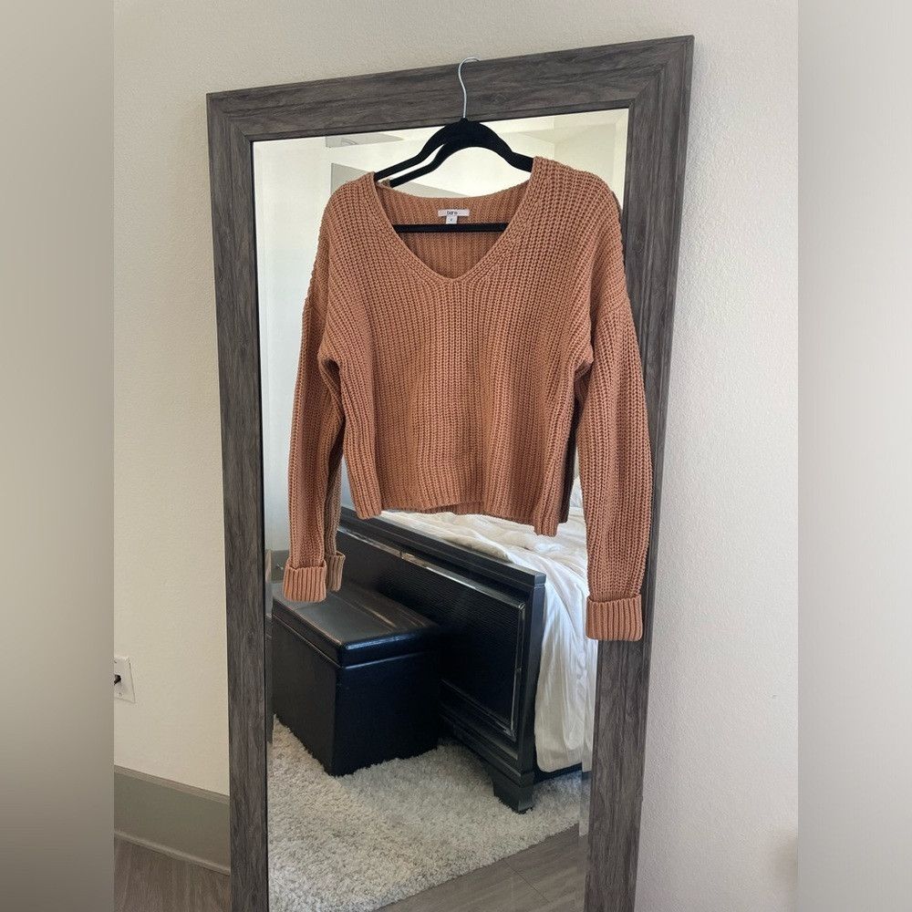 Bar III Bar 3 cream dropped v neck cable knit sweater Size S / US 4 / IT 40 - 1 Thumbnail
