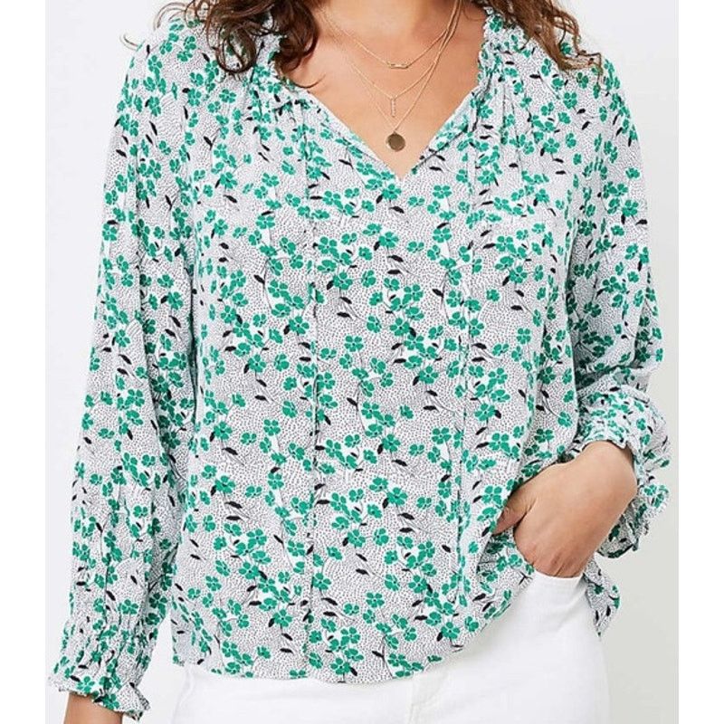 Loft Loft Womens Floral Print Tunic Size XS Smocked Cuffs Cottage Size XS / US 0-2 / IT 36-38 - 1 Thumbnail