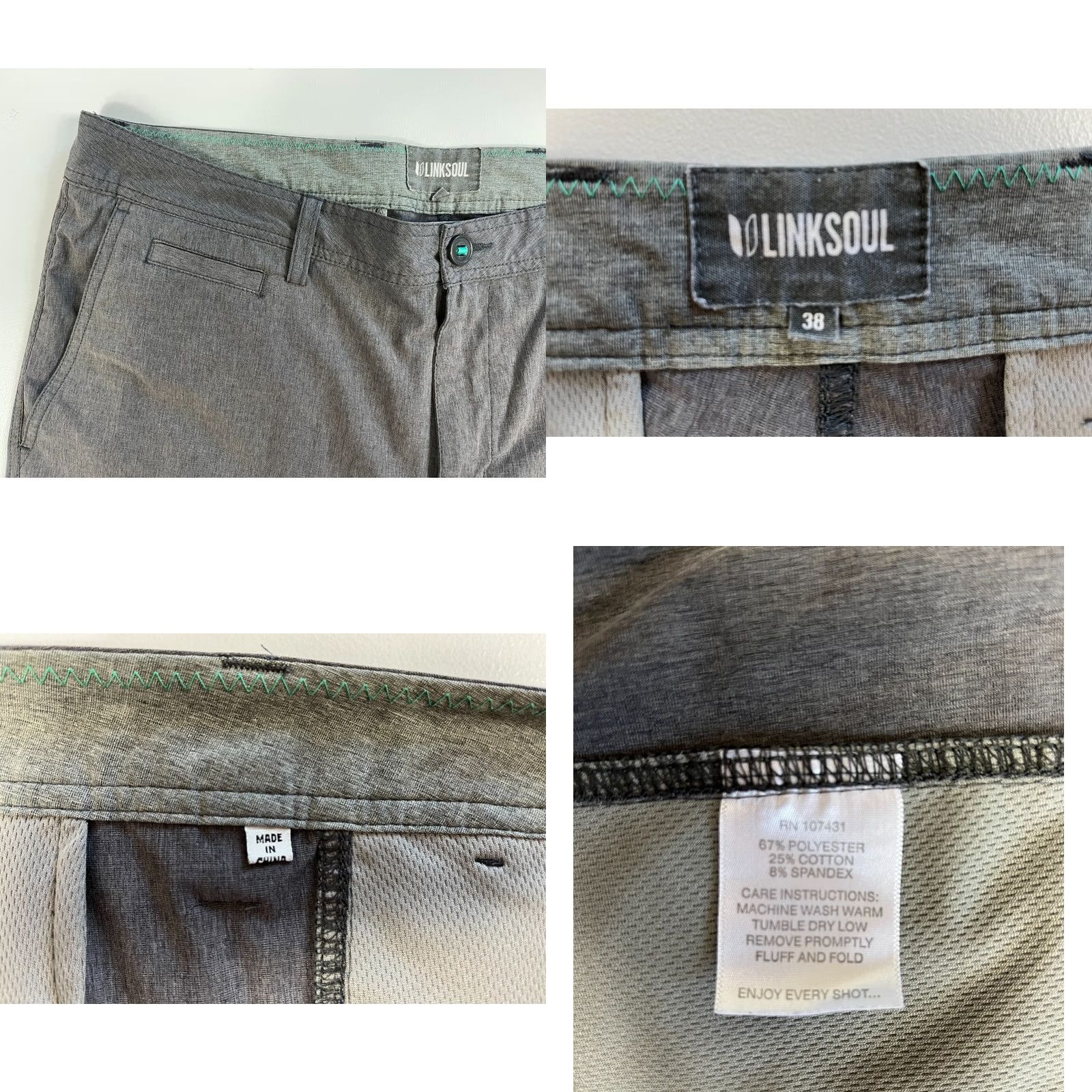 Vintage Linksoul Men's Boardwalker Shorts 38" Waist 10" Inseam Gray Polyester Blend Flat Front Belt Loops Chino Casual Breathable Pockets 10" Inseam Mens Size US 38 / EU 54 - 8 Thumbnail