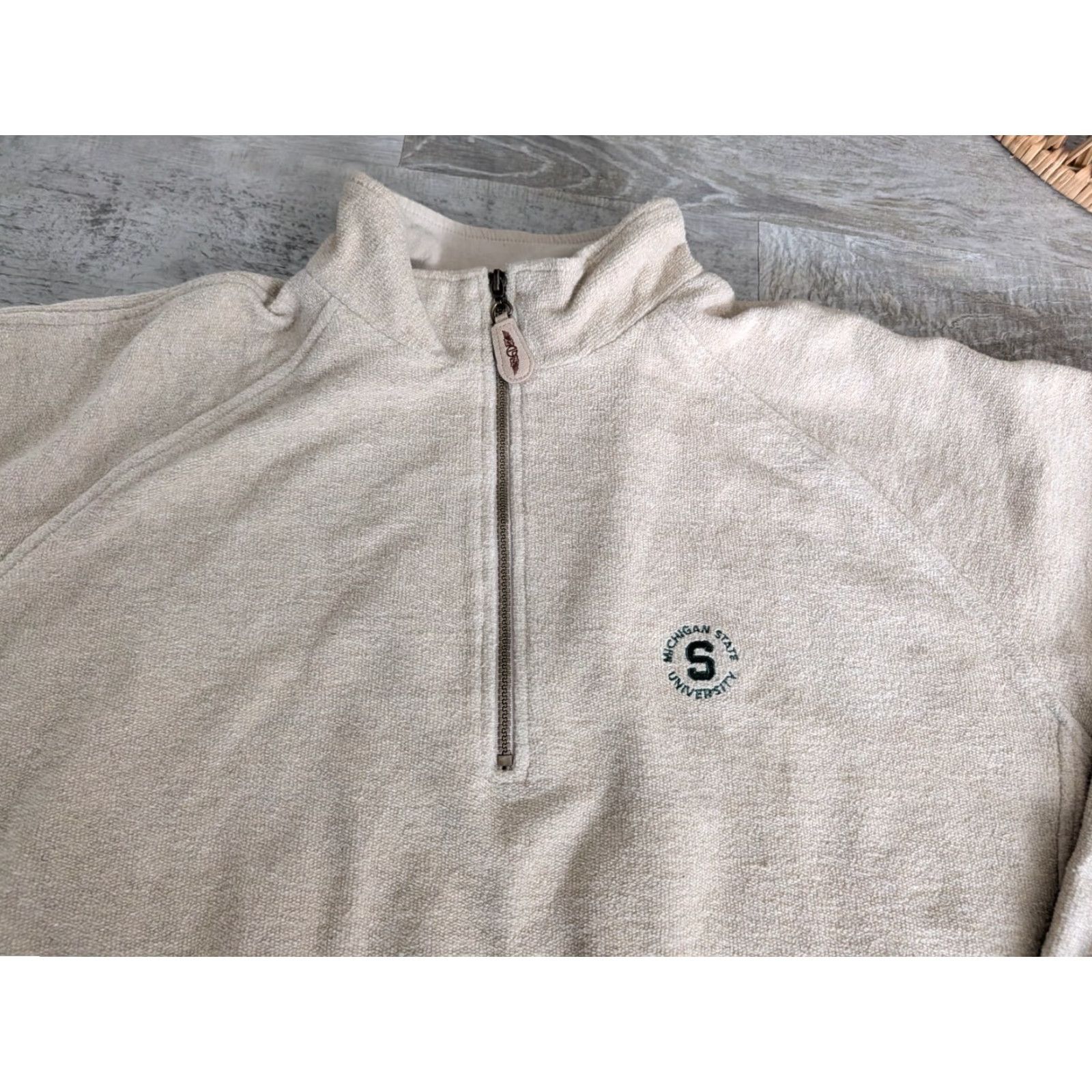 CLOT Straight Down Mens 2XL Quarter Zip Pullover Sweatshirt Beige Terr y Cloth Embroidered Logo USA Michigan State Spartans Golf Pullover Adults Be g e Size US XXL / EU 58 / 5 - 2 Thumbnail