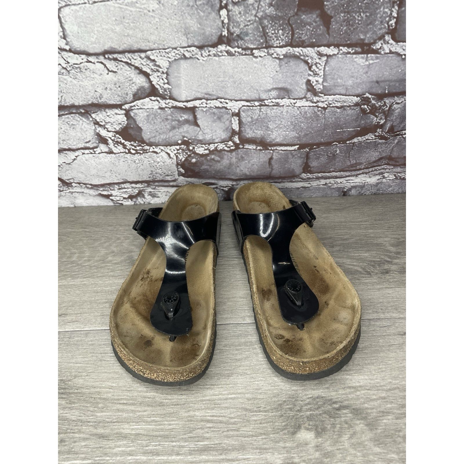 Birkenstock BIRKENSTOCK Gizeh Black Patent Leather Thong Cork Sandals Wo Size US 6.5 / IT 36.5 - 3 Thumbnail