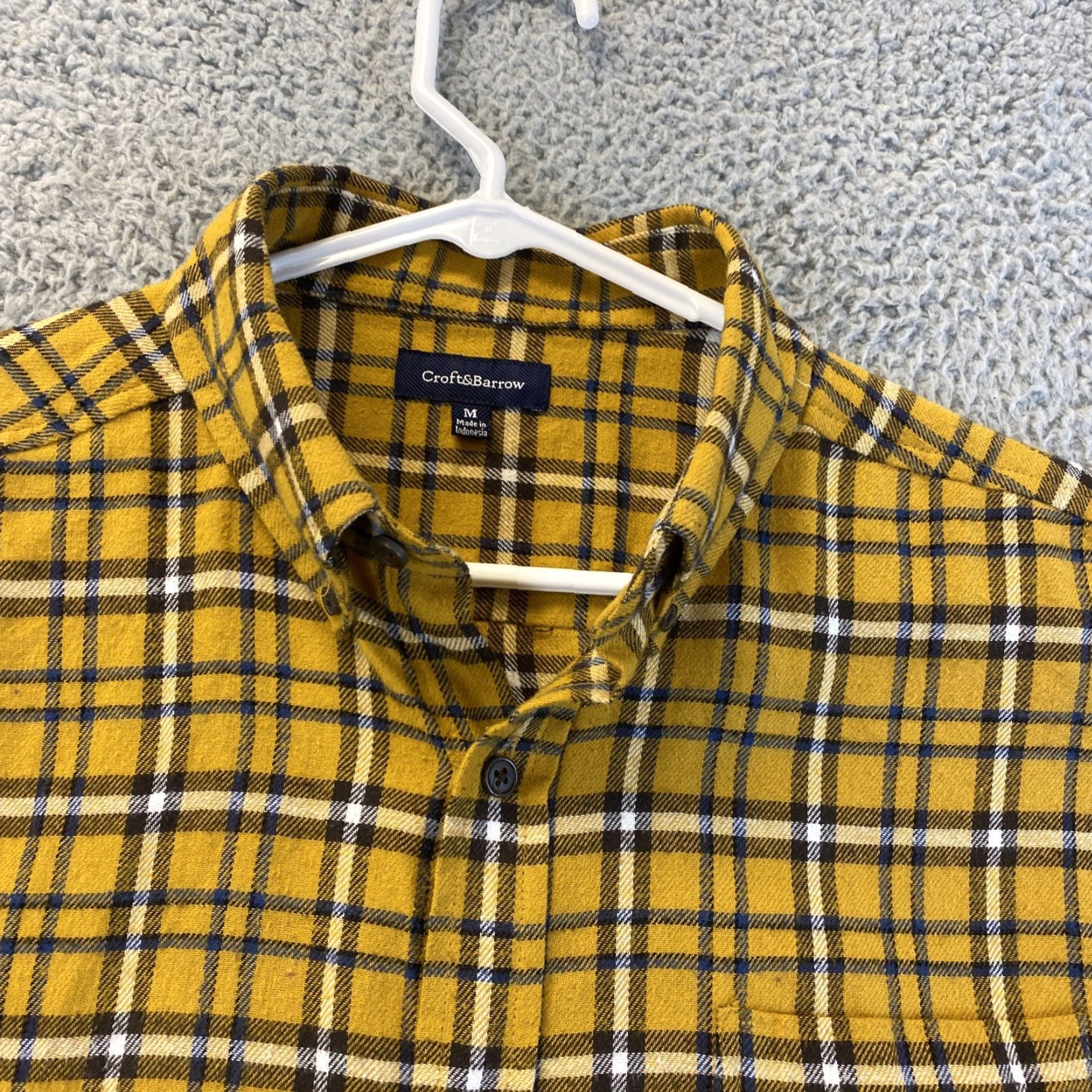 Croft & Barrow CROFT & BARROW Men's Plaid Button-Down Dress Shirt Size M Yellow Casual Business Size 40R - 3 Thumbnail