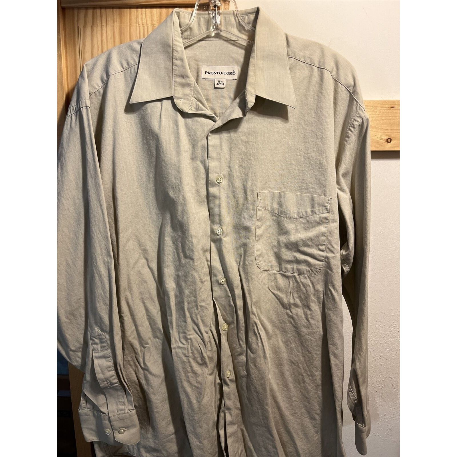 Pronto Uomo Pronto-Uomo Men’s 16.5 32/33 Beige LS Cotton Shirt EUC Size US XL / EU 56 / 4 - 2 Thumbnail