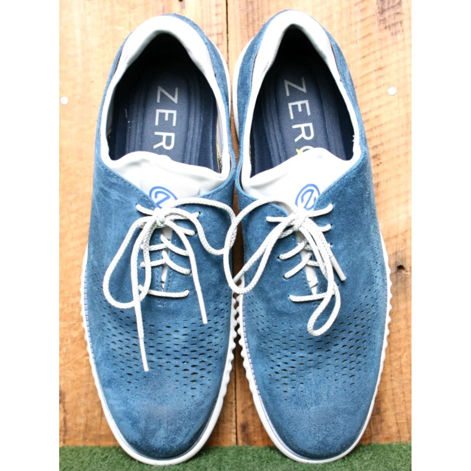 Cole Haan COLE HAAN 2.Zerogrand Laser Moonlit Ocean Suede Wingtip Oxfords Sz. 10M Mens Casual Lace Up Blue Leather/Suede Wingtip Oxford Shoes Size US 10 / EU 43 - 4 Thumbnail