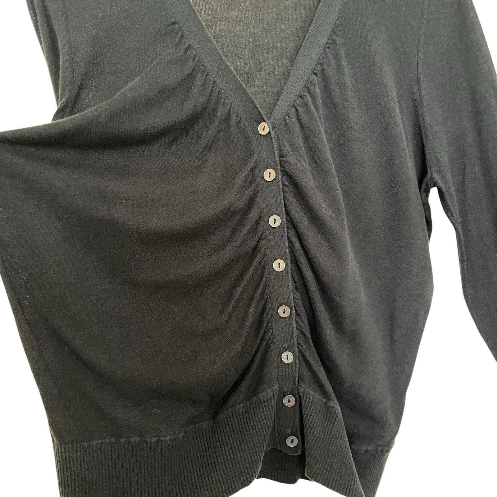 Worthington Worthington | Black Silk Blend Ruch Button Cardigan Sweater Size M / US 6-8 / IT 42-44 - 4 Thumbnail
