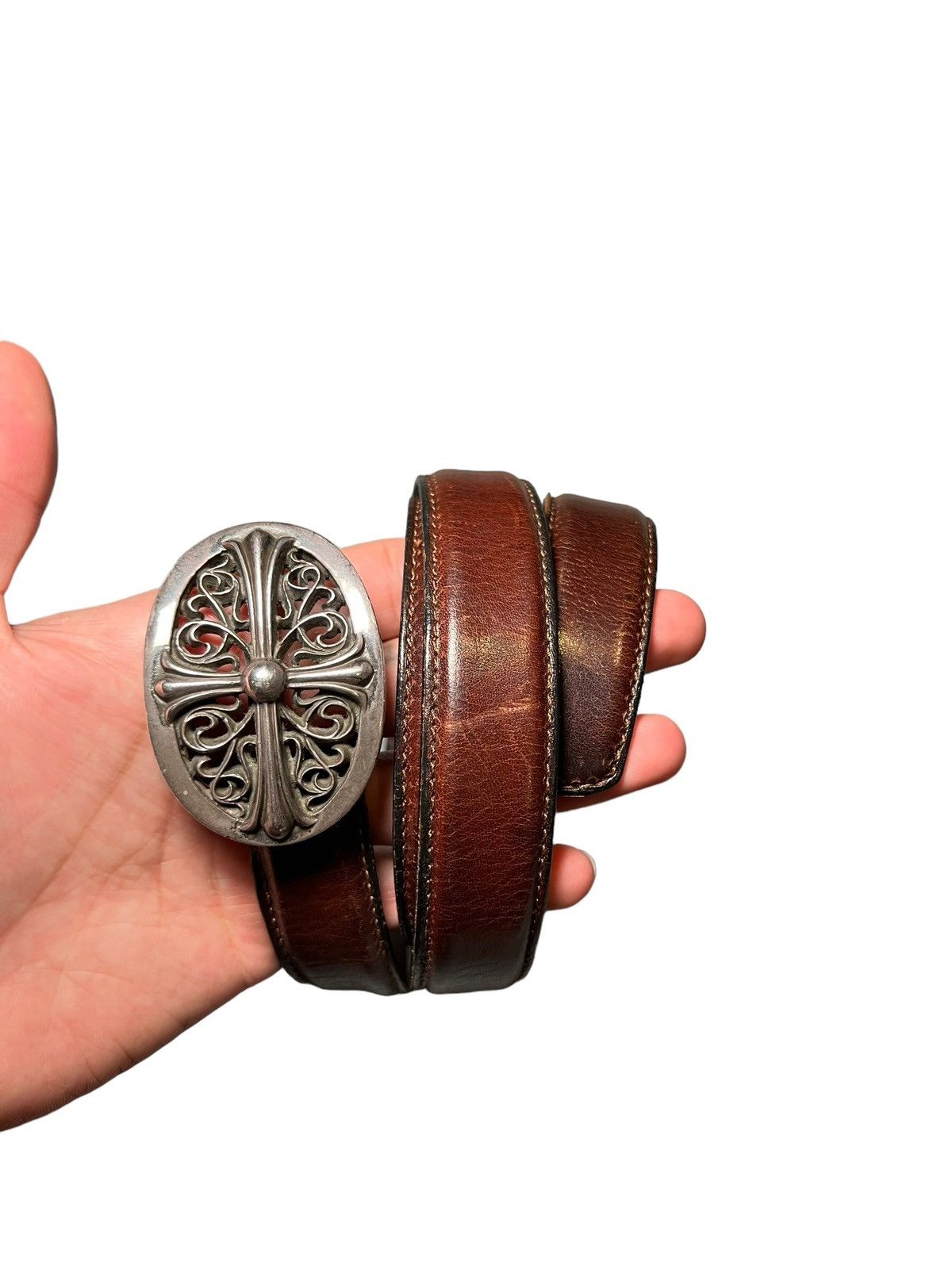 Pre-owned Chrome Hearts Oval Cross Belt In Brown | ModeSens