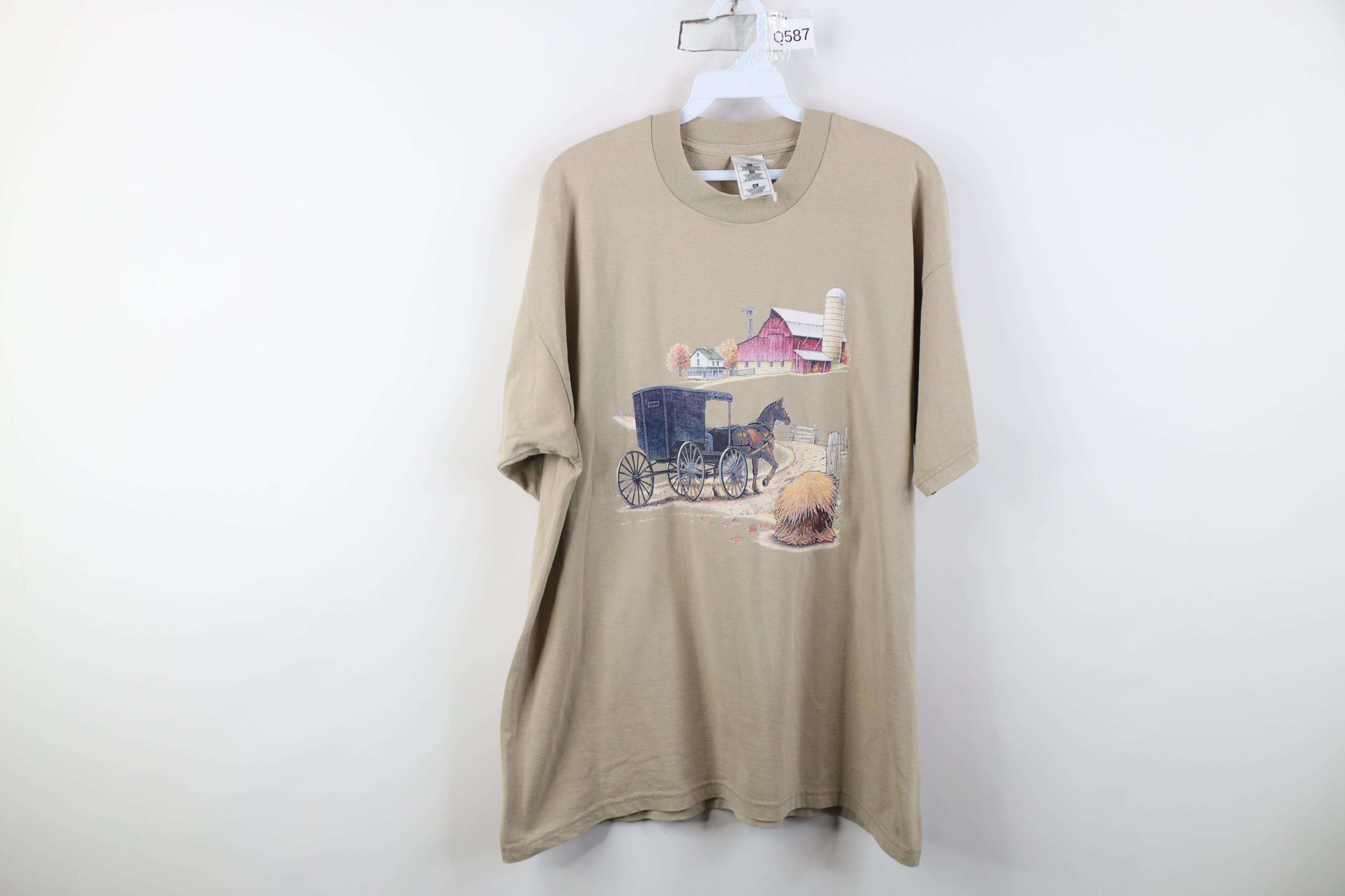 Fruit Of The Loom Vintage 90s Country Farmhouse Short Sleeve T-Shirt Beige Size XL / US 12-14 / IT 48-50 - 1 Thumbnail