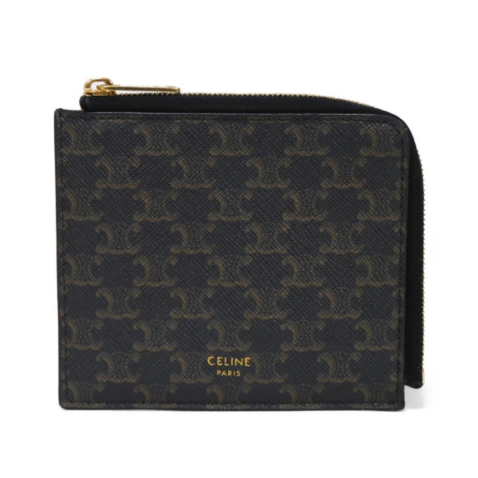 Celine Coin Case Triomphe Purse Foil Stamp Khaki L-Shaped Wallet New Black 10D882Ccp.04Lu Men's Women's