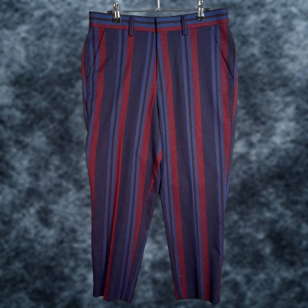 Asos ASOS Mens Cropped Blue Maroon Red Striped Trousers Size 30 Tapered Leg Pants Size US 30 / EU 46 - 1 Thumbnail