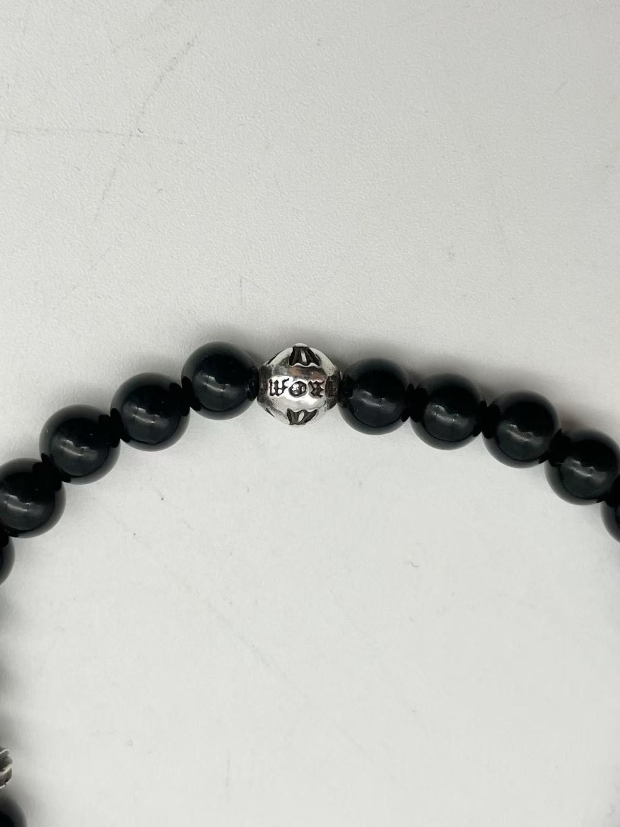 Chrome Hearts Chrome Hearts 6mm Beaded Obsidian Silver Cross Ball Bracelet Size ONE SIZE - 12 Thumbnail