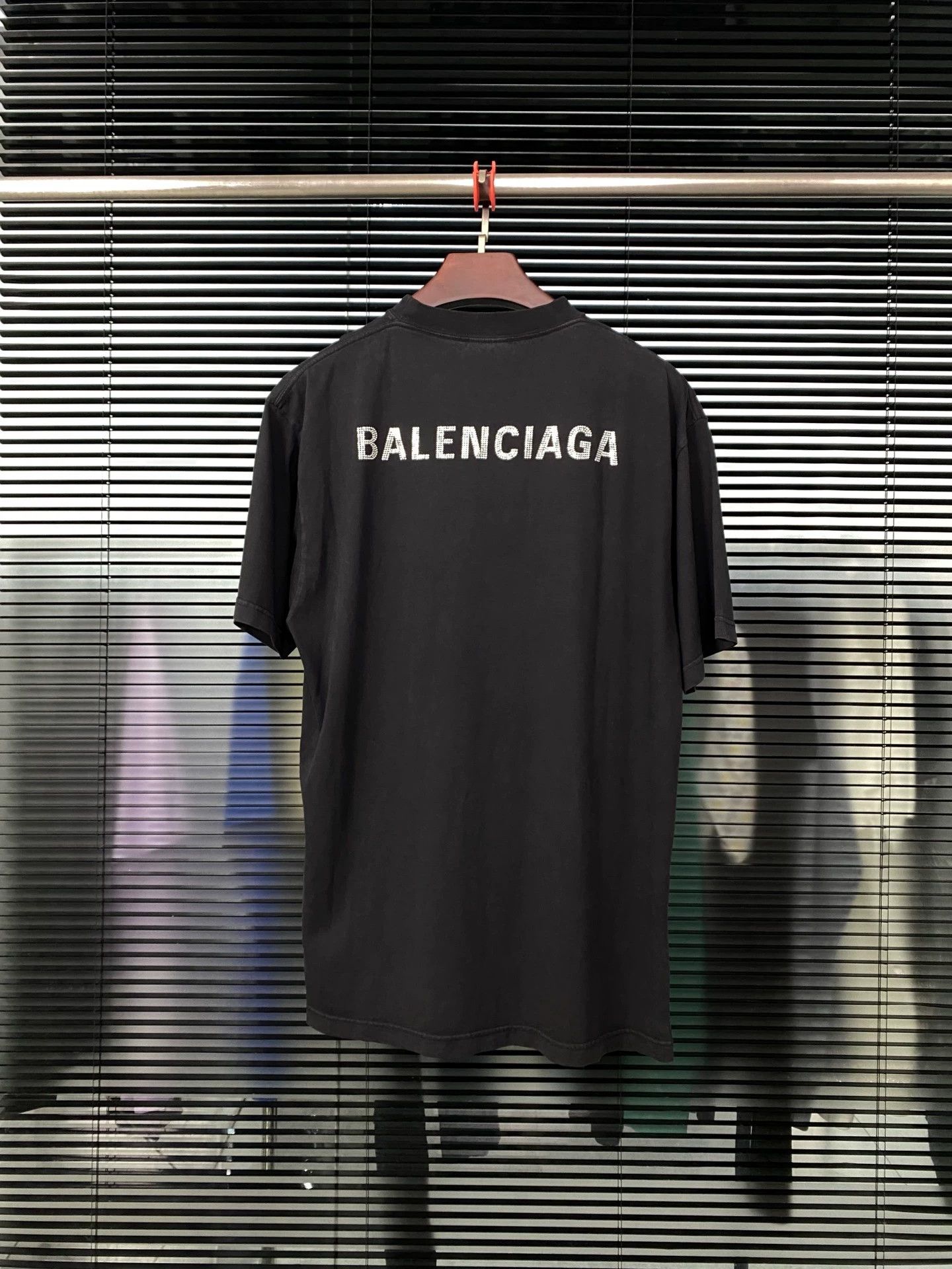 Balenciaga Balenciaga New black distressed back rhinestone letter short sleeved shirt Size US XS / EU 42 / 0 - 1 Thumbnail