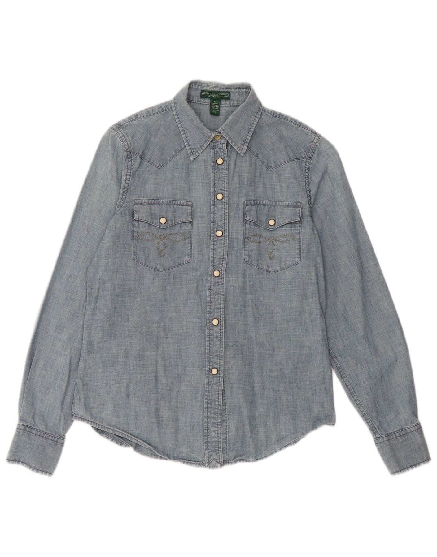 Ralph Lauren Womens Petite Denim Shirt UK 10 Small Blue Cotton Size XS / US 0-2 / IT 36-38 - 1 Thumbnail