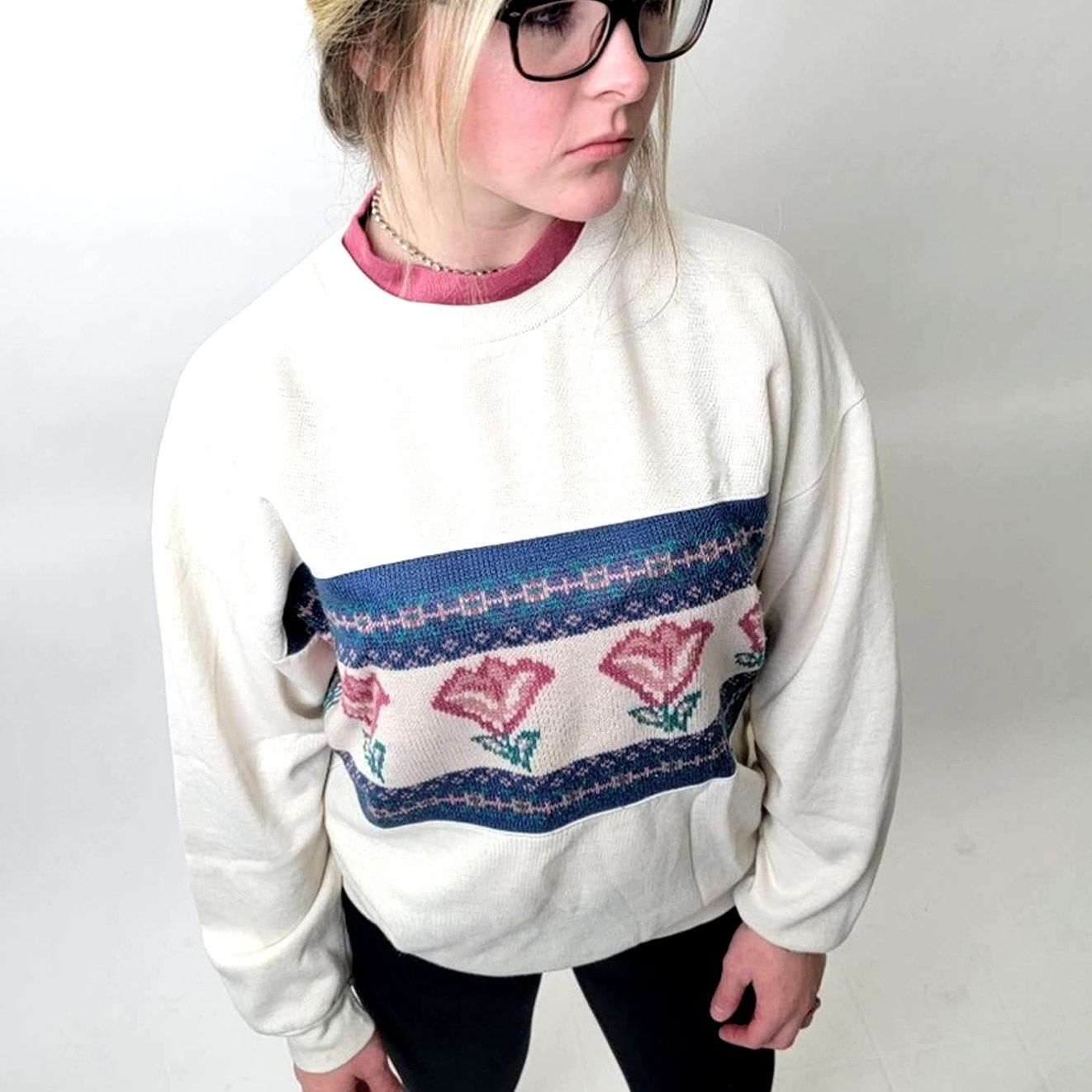 Vintage Vintage 90s Floral Cottagecore Chunky Knit Sweatshirt - S Size S / US 4 / IT 40 - 1 Thumbnail