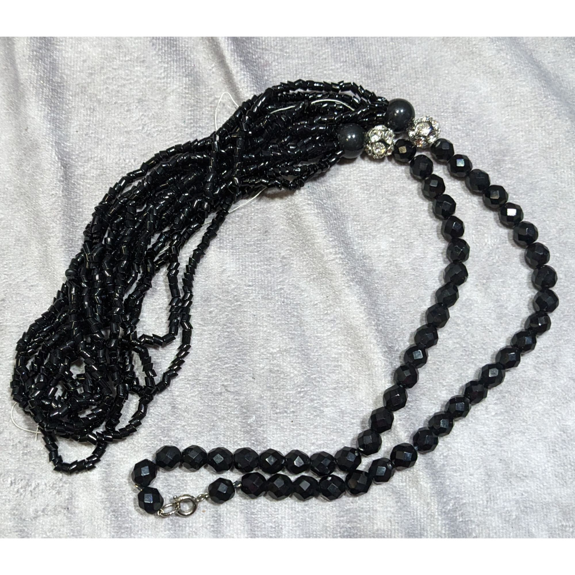 Other Glam Goth Black Multi-Strand Beaded Necklace With Crystal Ac Size ONE SIZE - 2 Thumbnail
