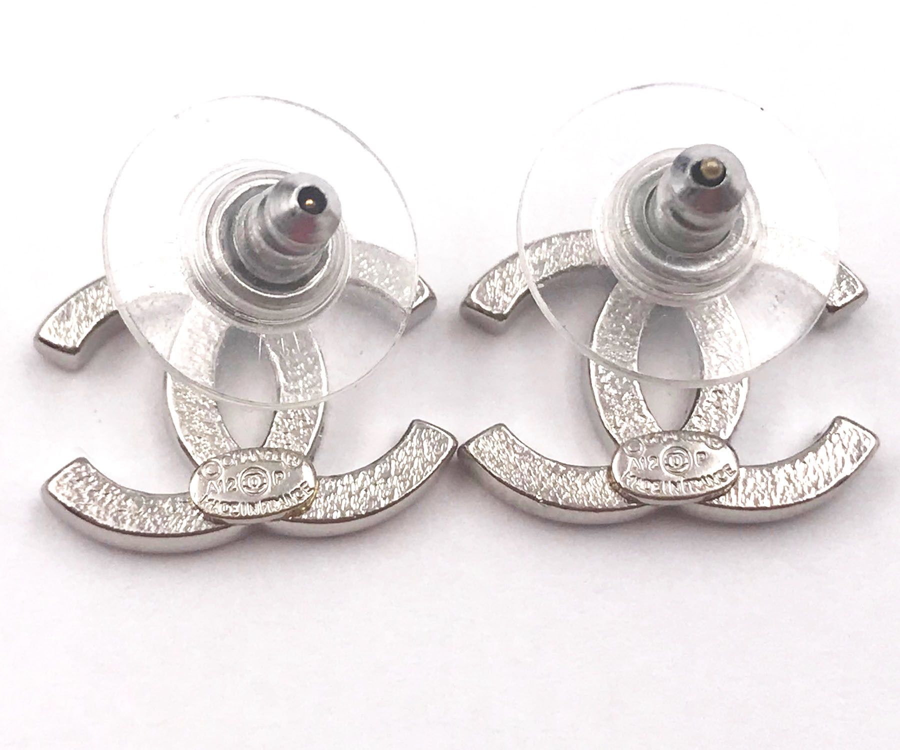 Chanel Chanel Classic Silver CC Crystal Moscova Piercing Earrings Size ONE SIZE - 4 Thumbnail