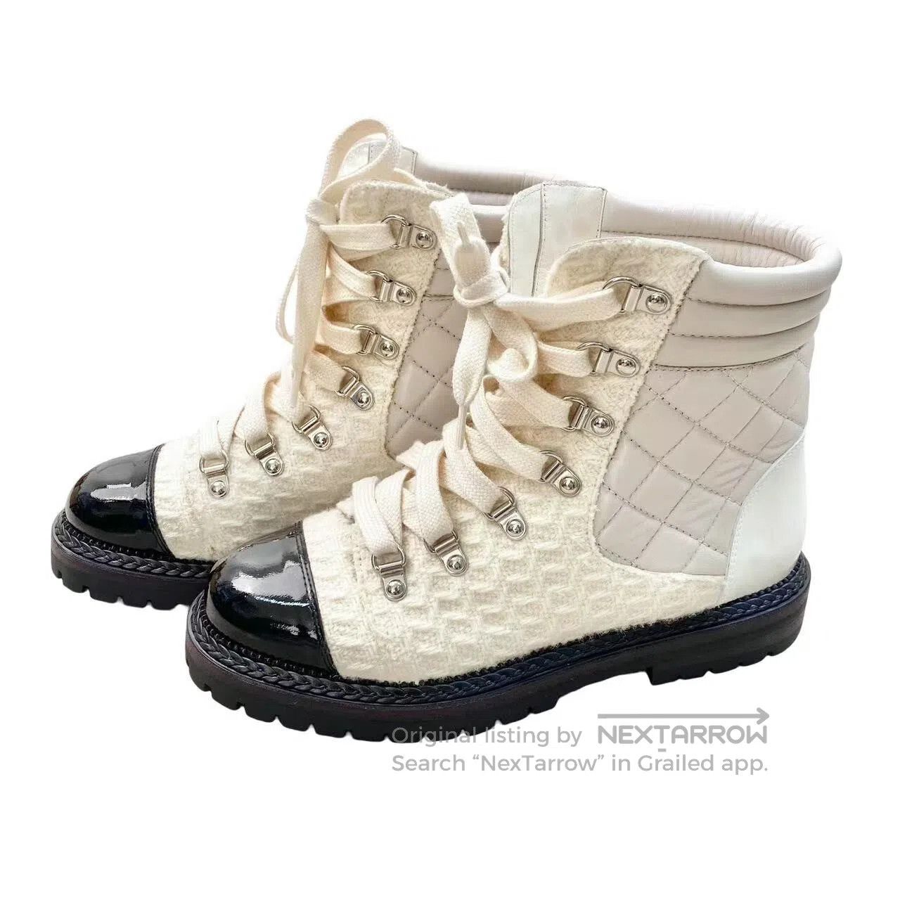 Chanel Chanel White diamond plaid Martin boots| Size US 6.5 / IT 36.5 - 1 Thumbnail