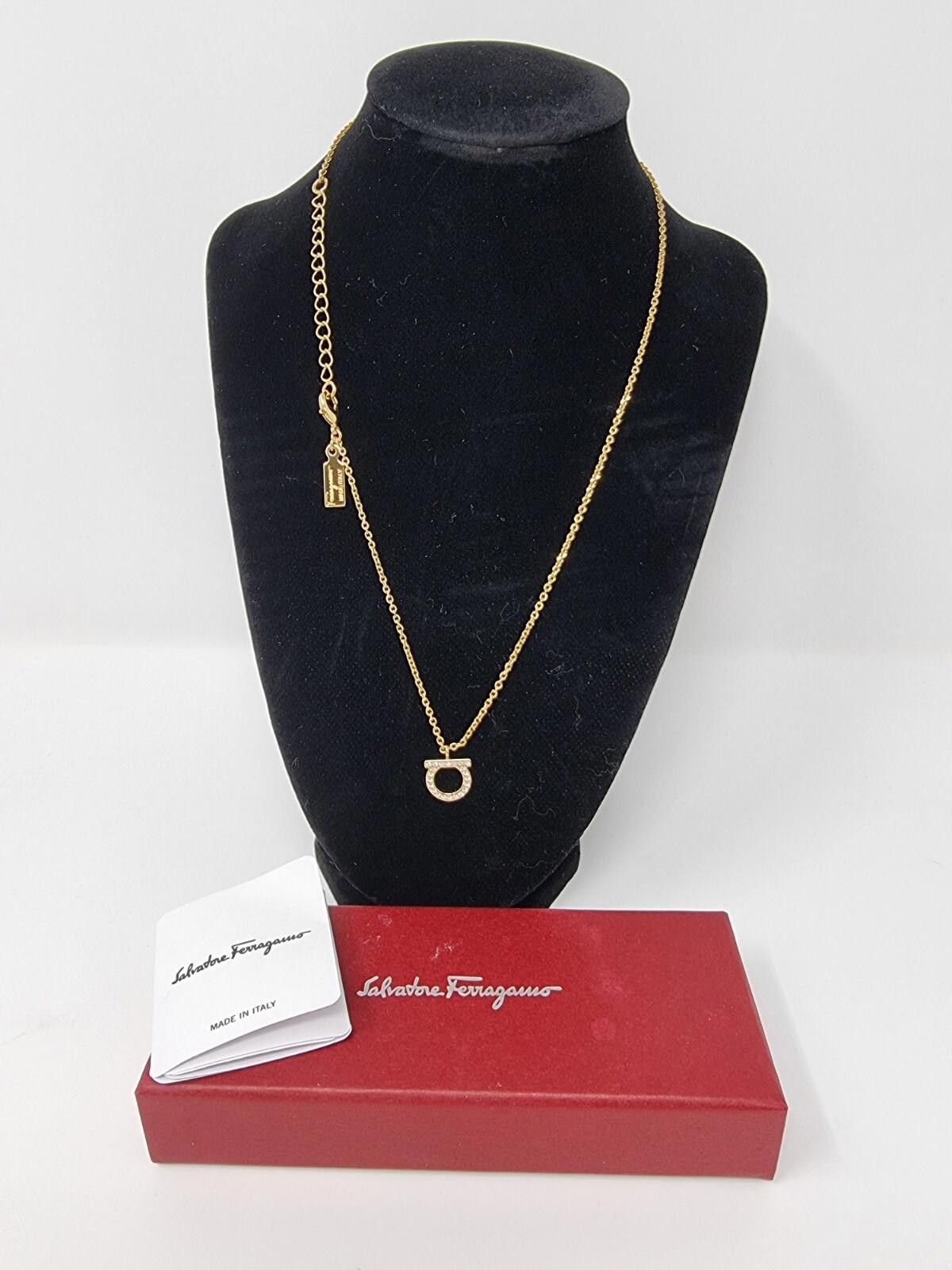 Salvatore Ferragamo SALVATORE FERRAGAMO Gancini Necklace Crystal Gold Pendant Size ONE SIZE - 1 Thumbnail