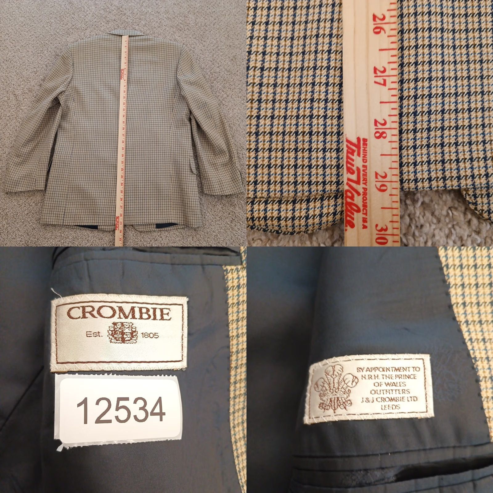 Crombie Crombie Blazer Mens 40 Beige Plaid Wool Silk Three-Button Ventless Regular Notch Lapel 2 Piece Single-Breasted Mens SS Size 40R - 8 Thumbnail