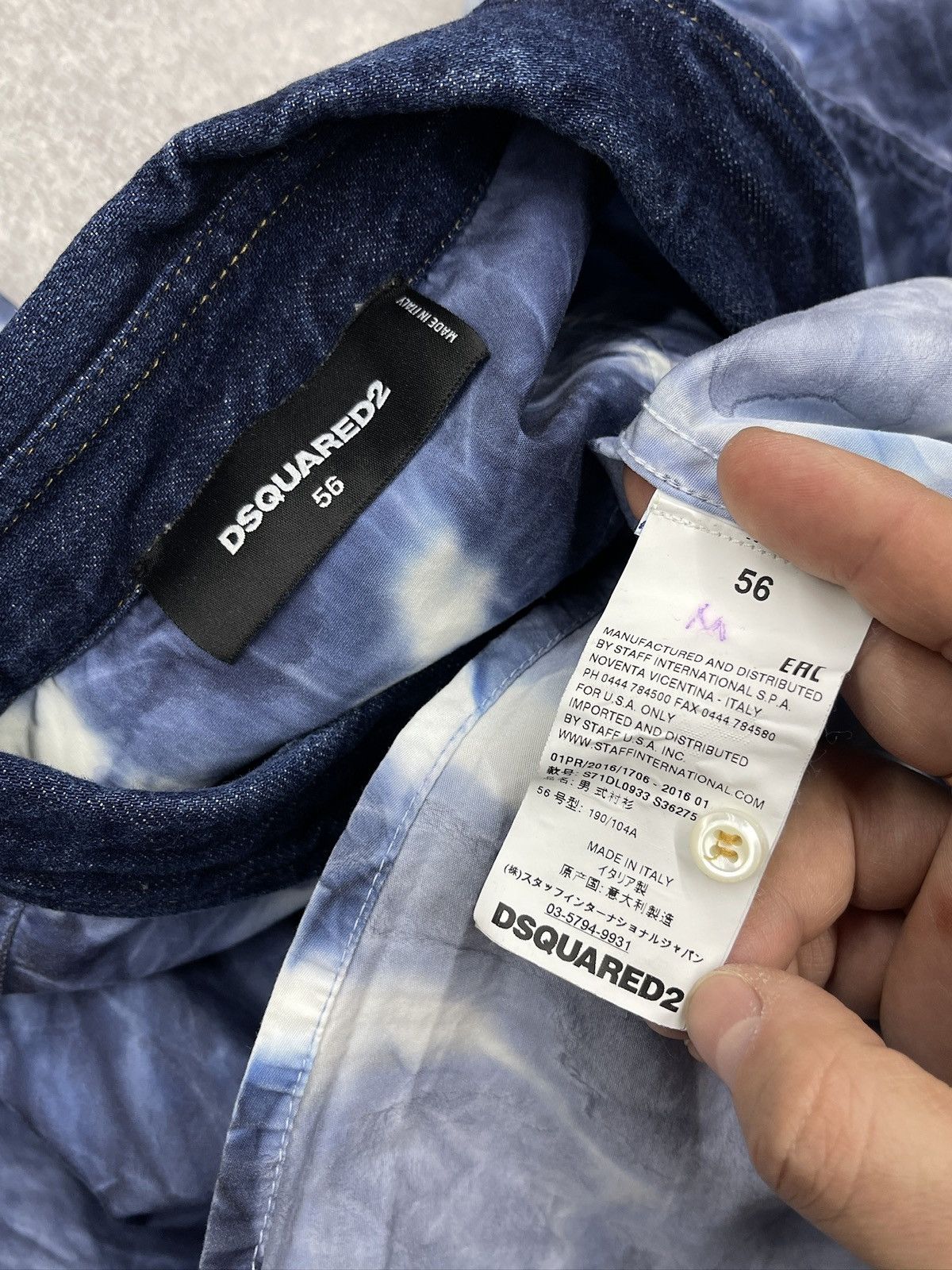 Dsquared2 DSQUARED2 Tie-Dye Asid Effect Cotton Denim Shirt Blue Size US XL / EU 56 / 4 - 11 Thumbnail