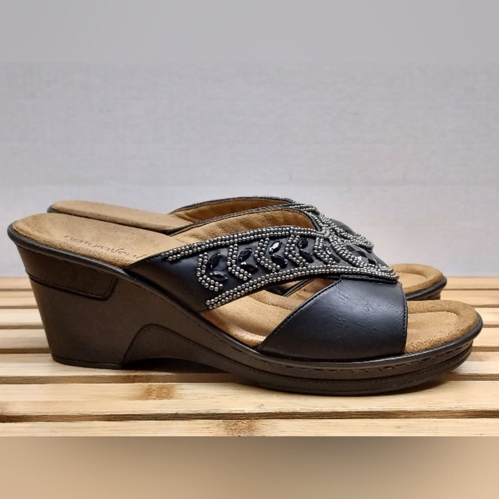 Other Natural Soul Womens Black Wedge Sandals Size 10M Size US 10 / IT 40 - 3 Thumbnail