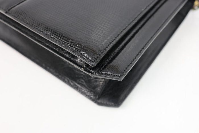 Yves Saint Laurent Yves Saint Laurent Black Y Logo Lizard Embossed Leather Size ONE SIZE - 8 Thumbnail