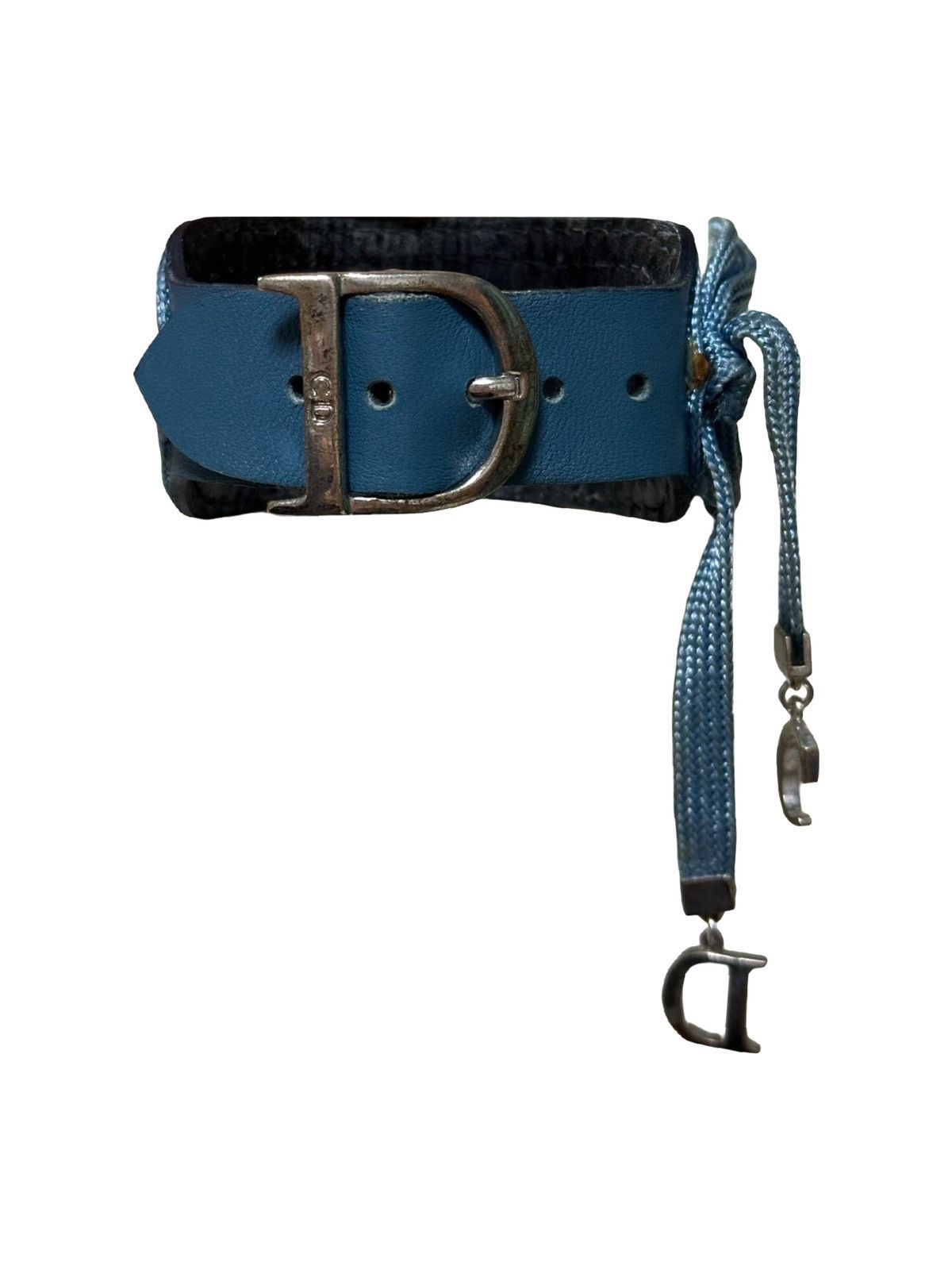 image of Christian Dior Fall Winter 2002 Laced Up Leather Bracelet in Blue, Women's