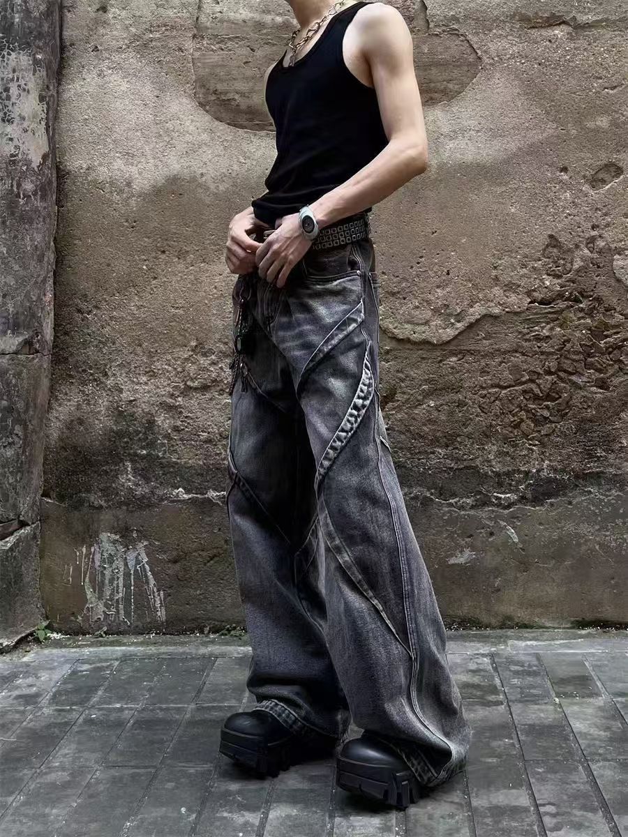 Japanese Brand × Jean Vintage Wash Deconstructed Spliced Wide Leg Jeans Size US 30 / EU 46 - 2 Thumbnail