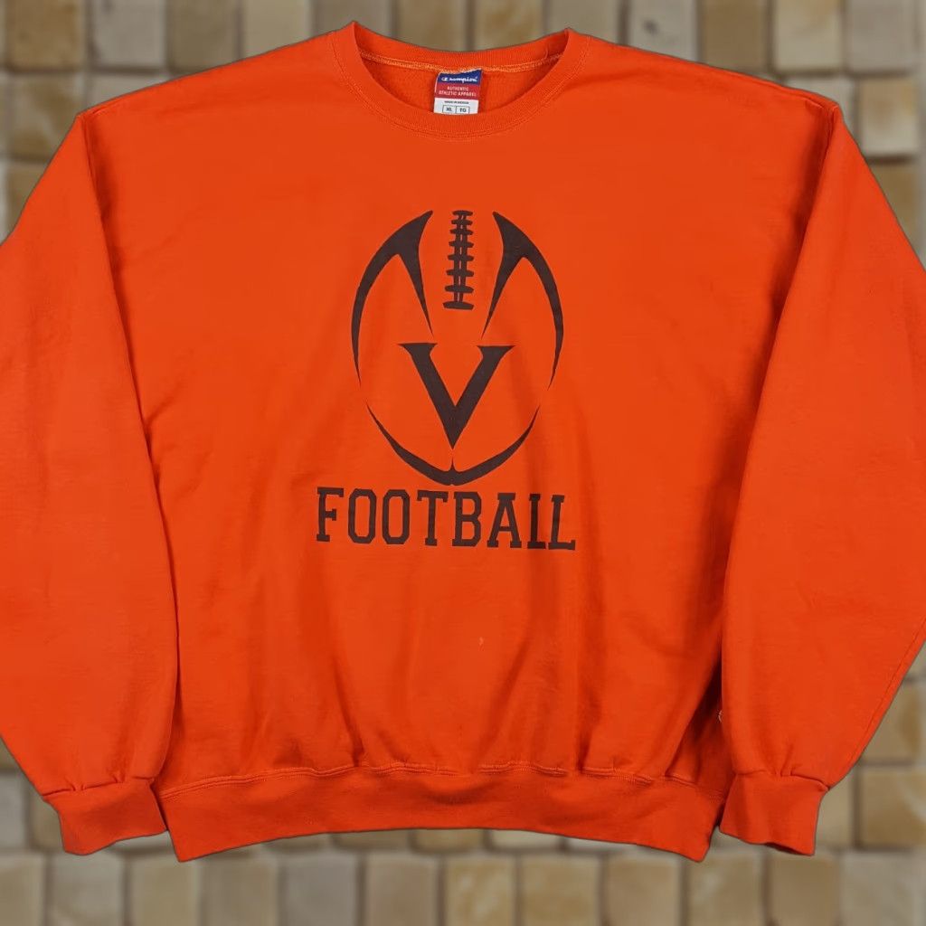 Champion VINTAGE Virginia Tech Hokies Football Crewneck Pullover Sweatshirt - XL - Orange - Champion - NCAA College - 90s Retro Sports University USA - Men Size US XL / EU 56 / 4 - 1 Thumbnail