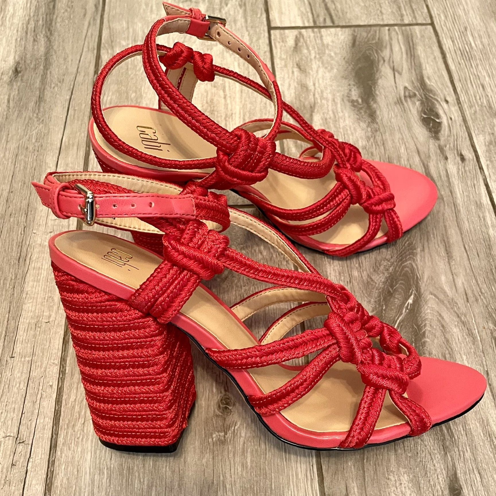 Vintage VINTAGE CAbi Tiptoe Red Hibiscus Heels Rope Sexy Strappy Sandal Ankle Wrap Summer 9 Size US 9 / IT 39 - 6 Thumbnail