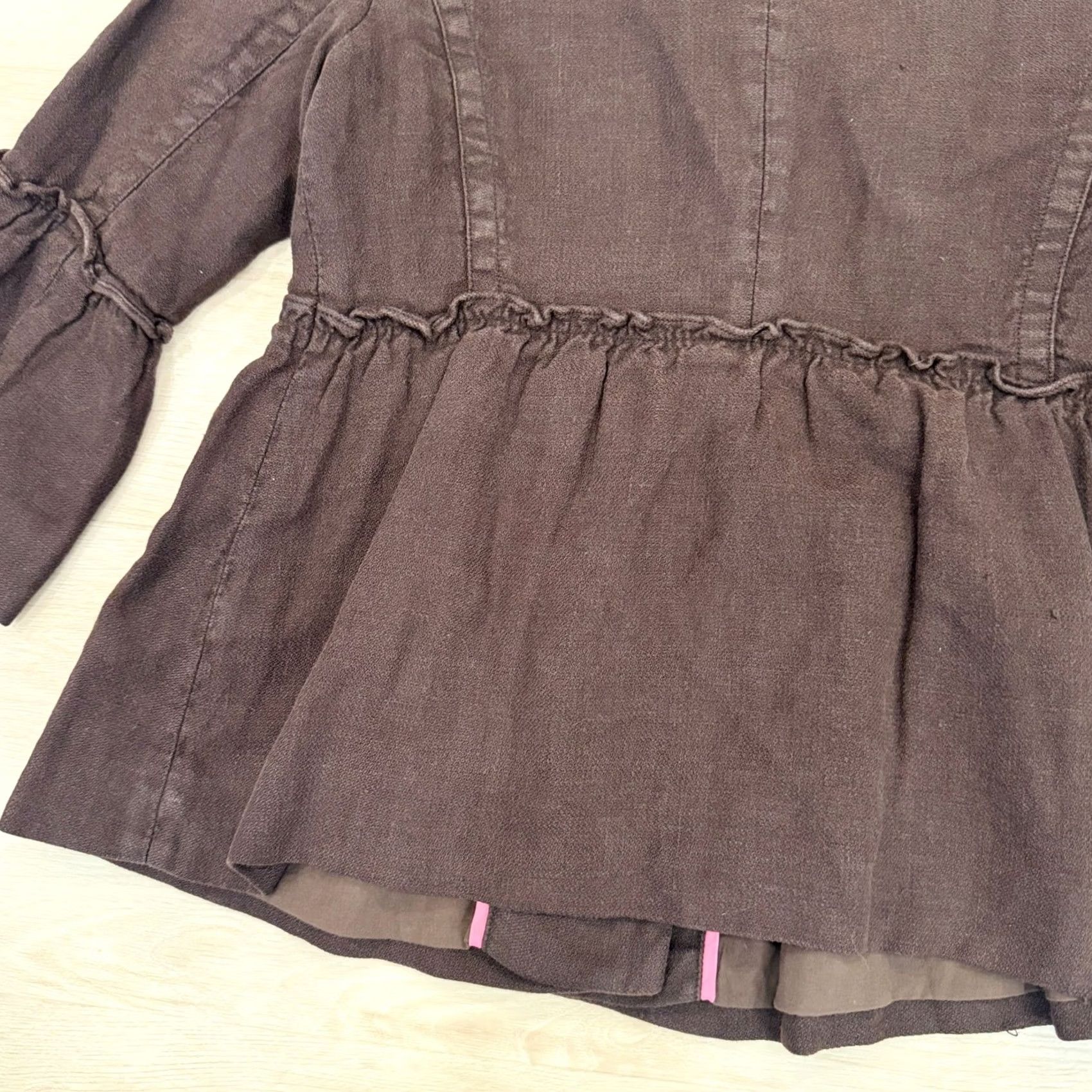 J.Crew VINTAGE? J. Crew Brown Linen Peplum Jacket Ruffle Hem Bell Sleeve Button Front 4 Size S / US 4 / IT 40 - 3 Thumbnail