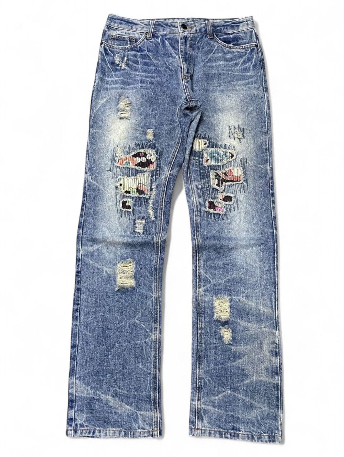 5351 POUR LES HOMMES × Hysteric Glamour Boro Heavy Stitched Japanese Brand Distressed Jeans Size US 30 / EU 46 - 1 Thumbnail