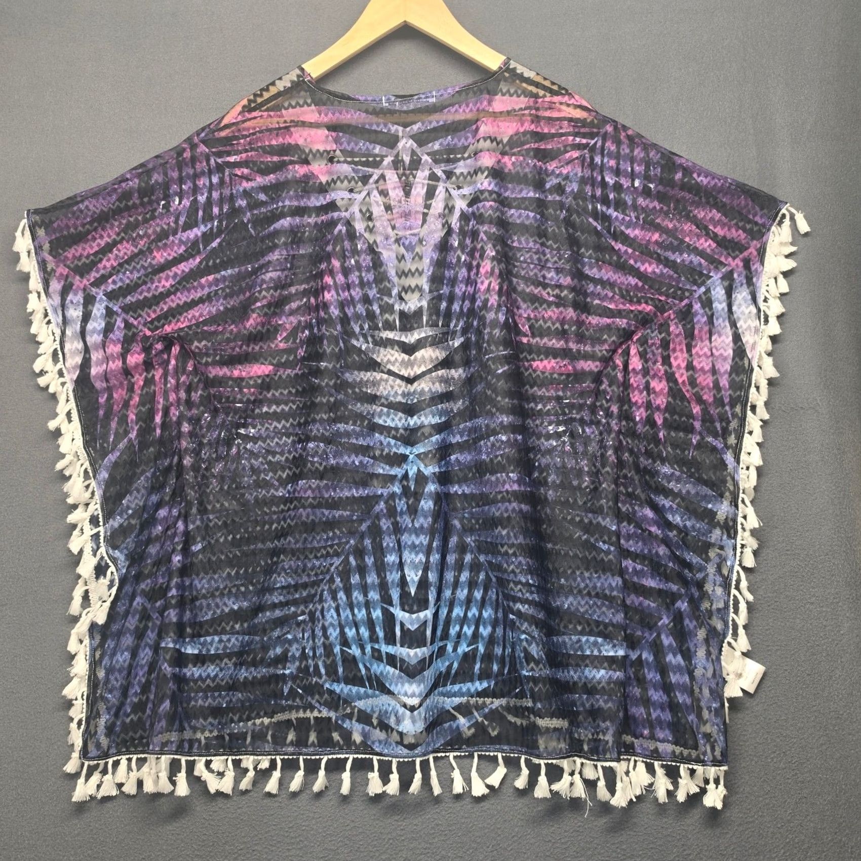 Vintage Sunsations Kimono Poncho Beach Cover Up Womens OS Blue Purple Geometric NEW Size ONE SIZE - 2 Thumbnail
