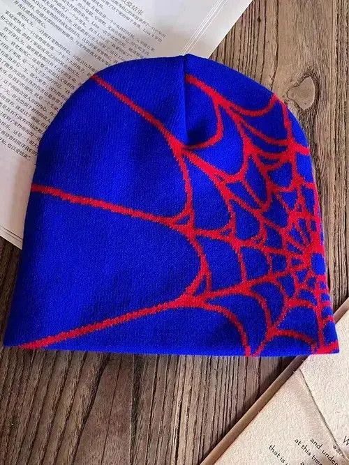 Japanese Brand × Vintage Blue spider web y2k jacquard knit hat Size ONE SIZE - 4 Thumbnail