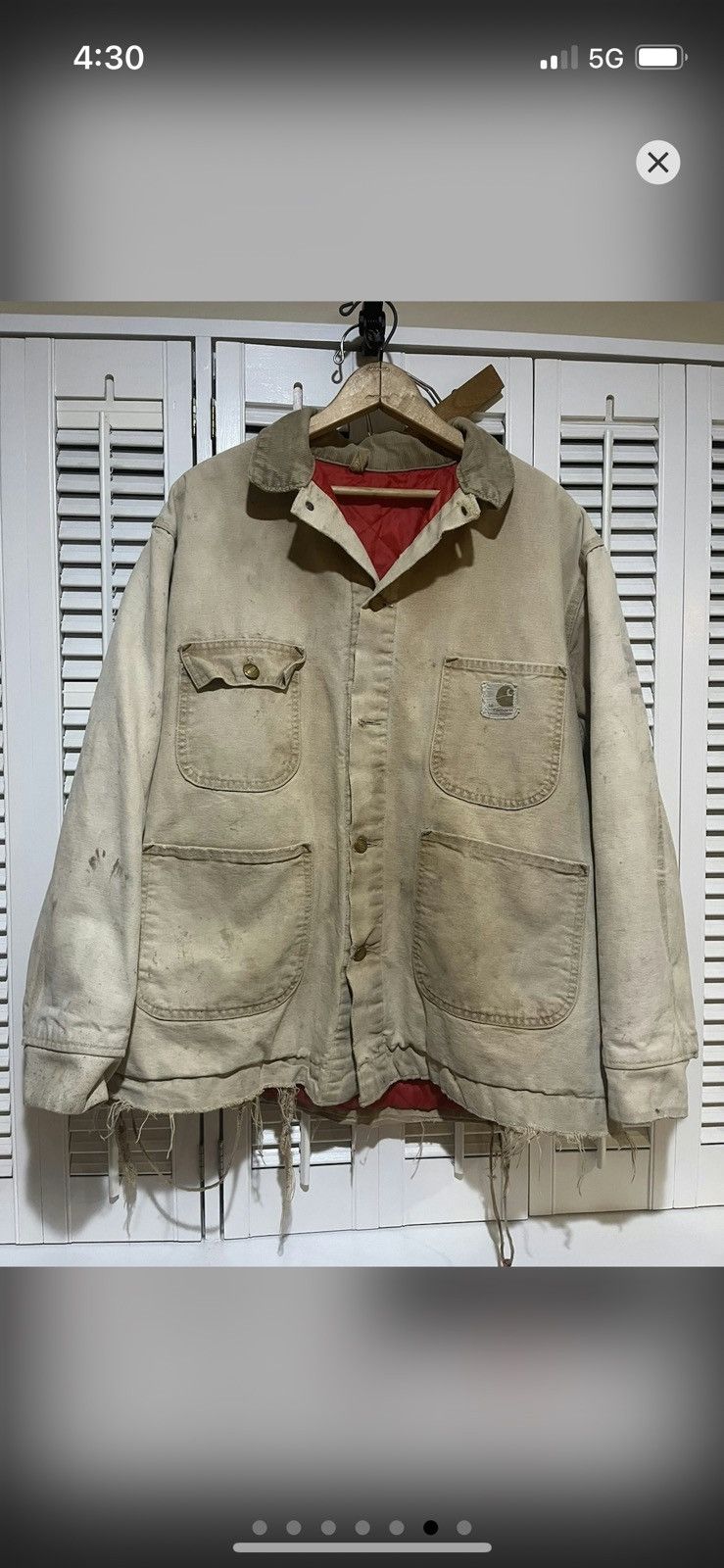 image of Vintage Trashed Carhartt Chore Coat / L in Tan, Men's (Size Large)