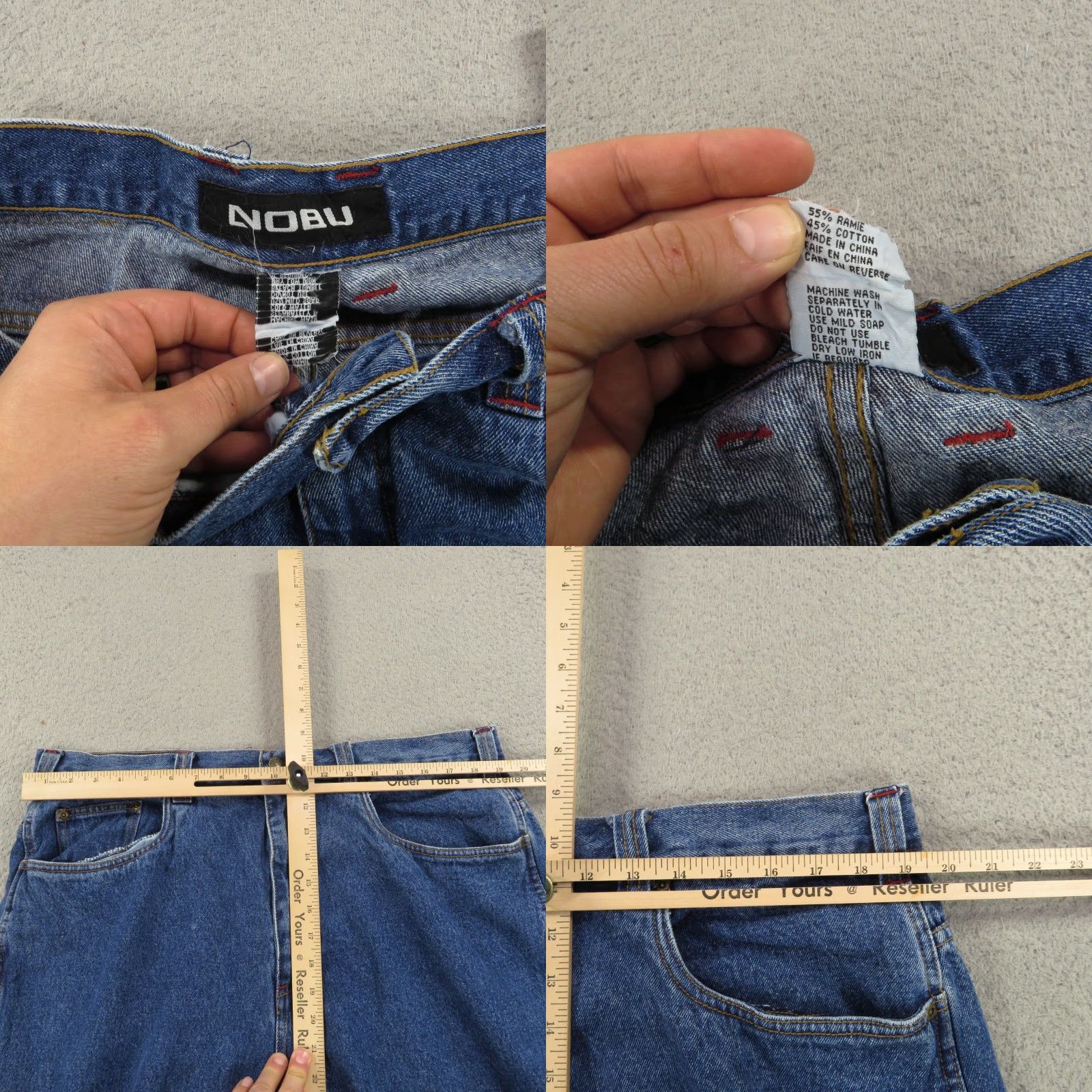 Denime VINTAGE NOBU Jeans Baggy Wide-Leg 36 Men Blue Denim 90s Grunge Skater Hip Hop Carpenter 5-Pocket Relaxed High Rise Regular Inseam 34"} Size US 36 / EU 52 - 8 Thumbnail