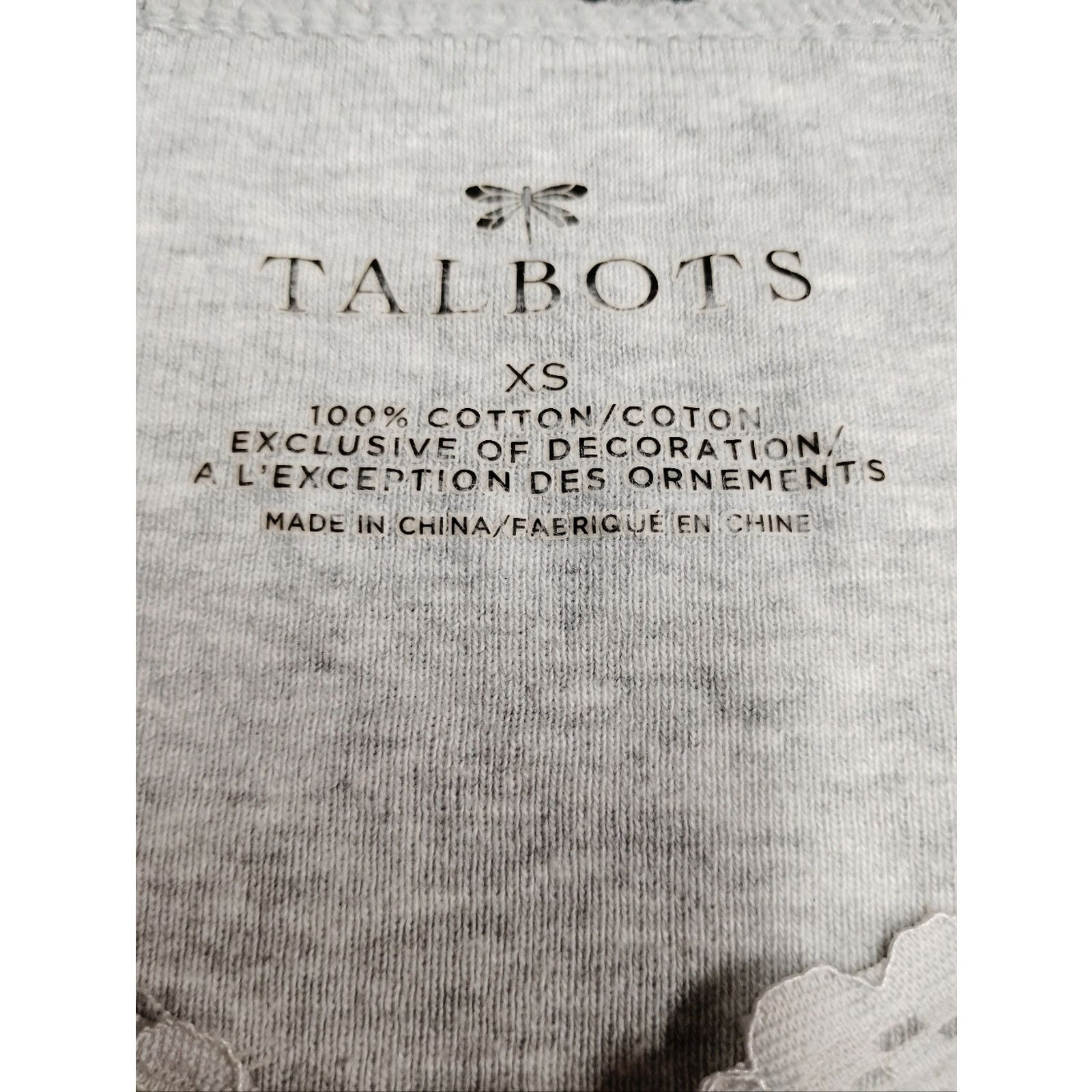 Talbots Talbots Light Gray Lace-Trim V-Neck Long Sleeve Tee Size XS / US 0-2 / IT 36-38 - 3 Thumbnail