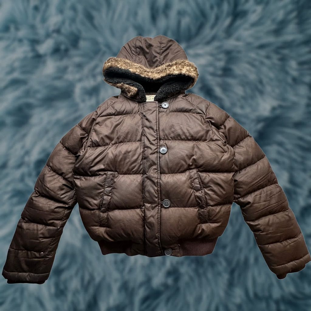 Ralph Lauren VINTAGE Ralph Lauren Polo Jeans Down Fill Puffer Bomber Jacket Hood Women Medium Brown Size 32" / US 10 / IT 46 - 1 Thumbnail