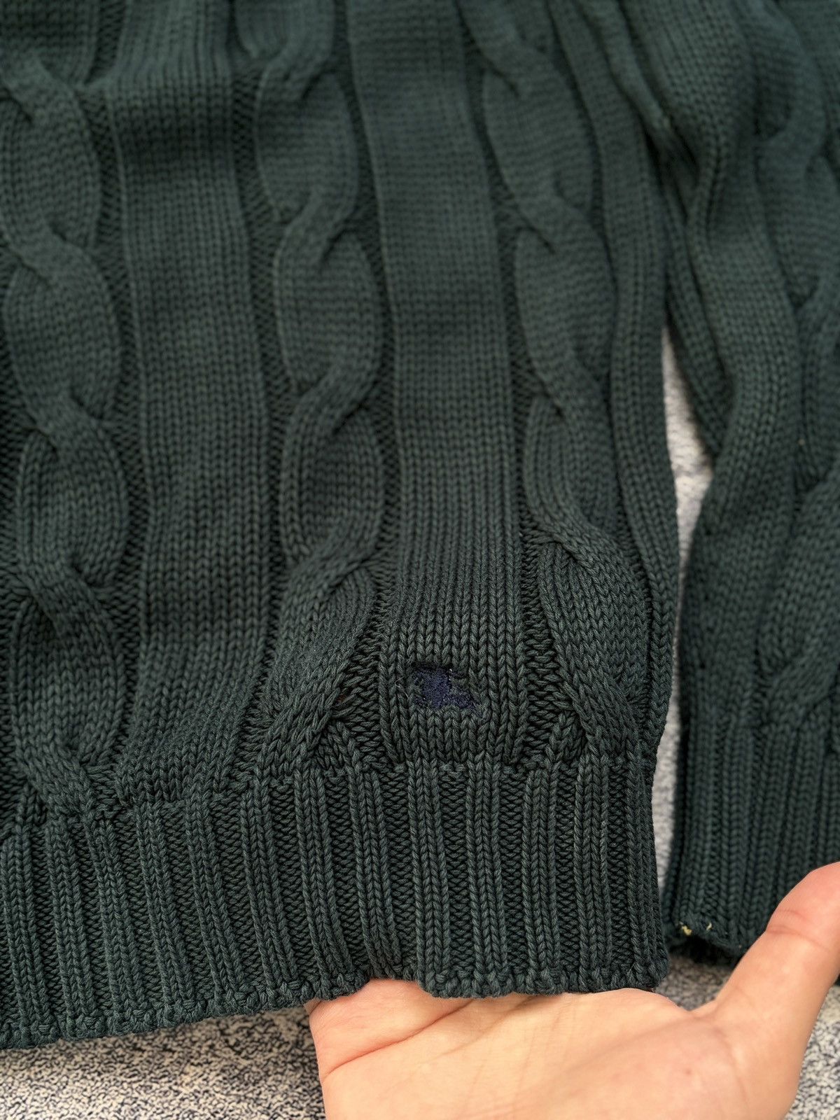 Burberry Burberry London Dark Green Cable Knit Cotton Sweater Size L Size US L / EU 52-54 / 3 - 6 Thumbnail
