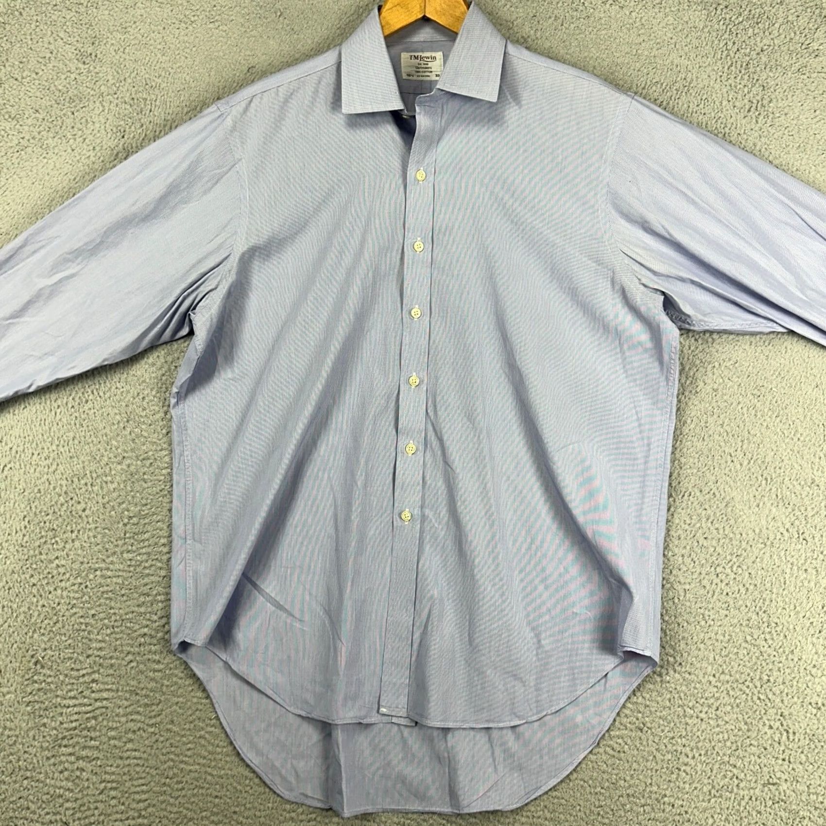 Vintage VINTAGE T.M. Lewin Shirtmakers Dress Shirt Mens 16.5-33 Blue White Stripe Button Up Plaid Cotton Spandex Long Sleeve Blue Mens Shirt Size 46R - 3 Thumbnail