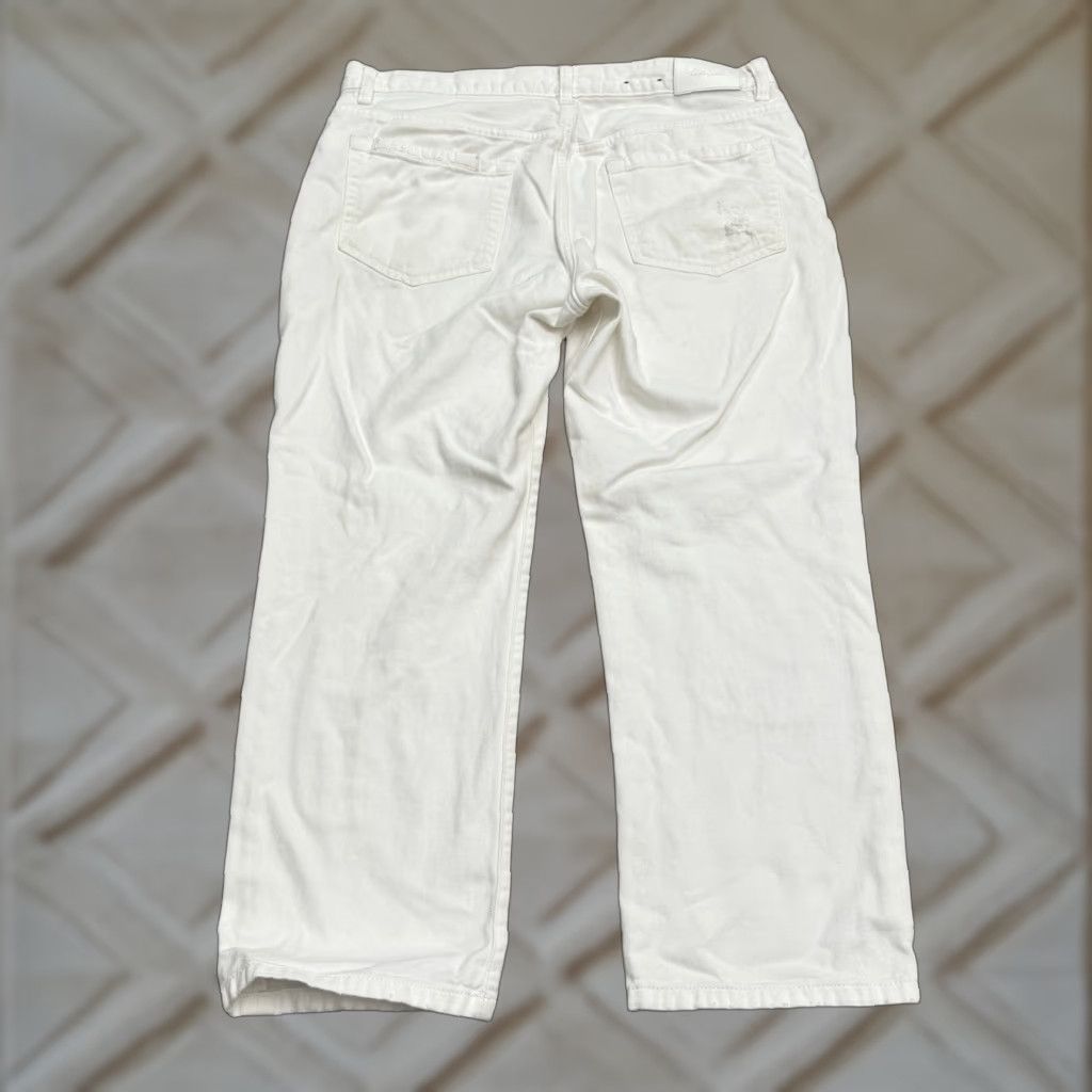 Ralph Lauren Lauren Ralph Lauren Jeans Women White Distressed Embroidered 12 Denim Straight 5-Pocket Comfort Stretch Baggy? (Need to fix) Size 34" / US 12 / IT 48 - 1 Thumbnail