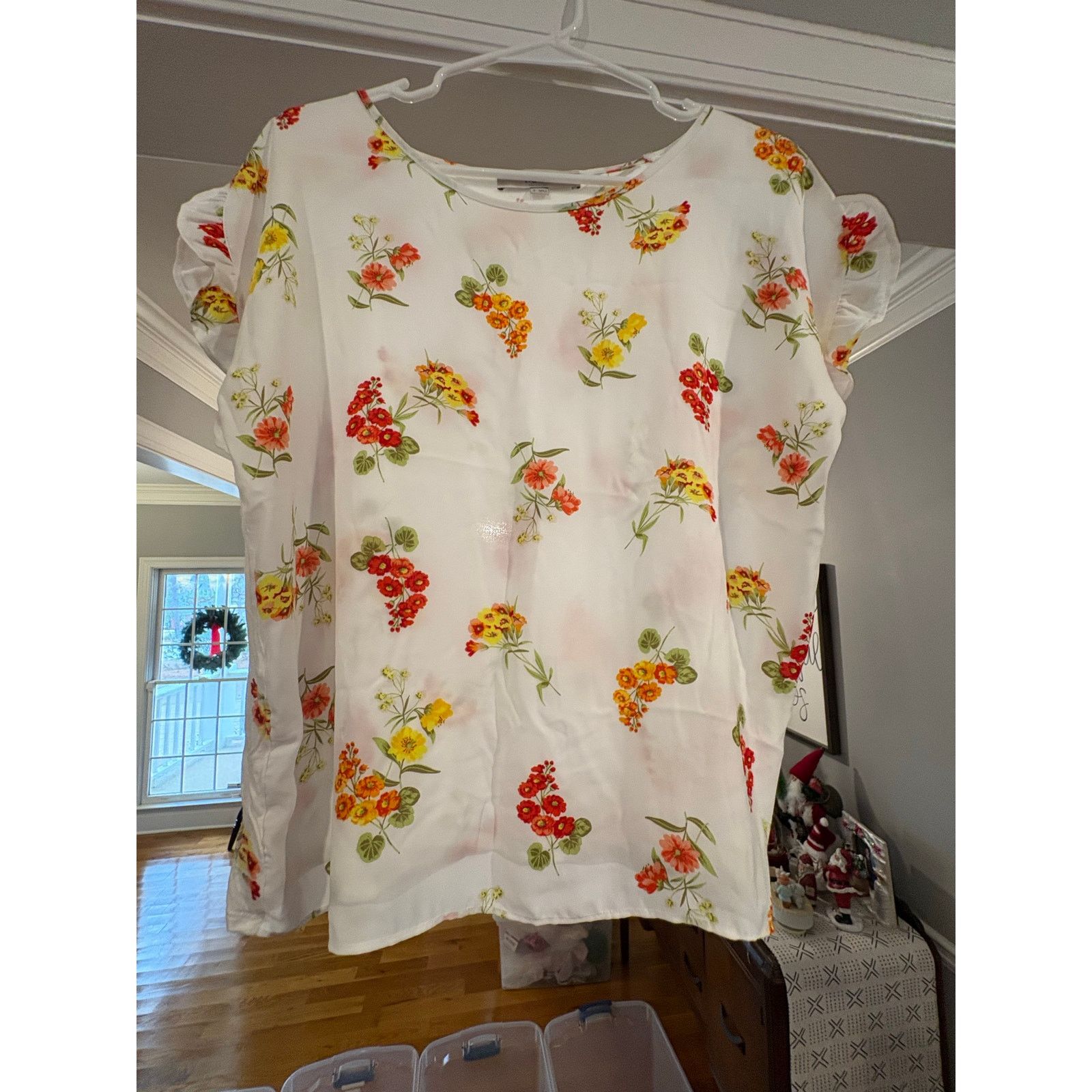 Loft LOFT Women’s Small White Floral Blouse Short Sleeve Size S / US 4 / IT 40 - 2 Thumbnail